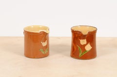 French 19th Century Redware Pitchers with White Flower Decor, Sold Individually