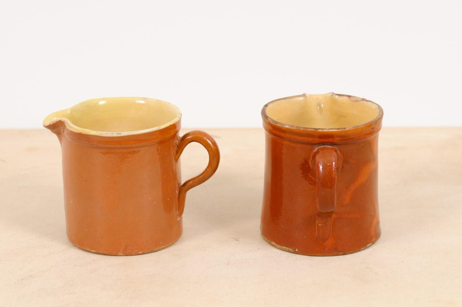 French 19th Century Redware Pitchers with White Flower Decor, Sold Individually 1