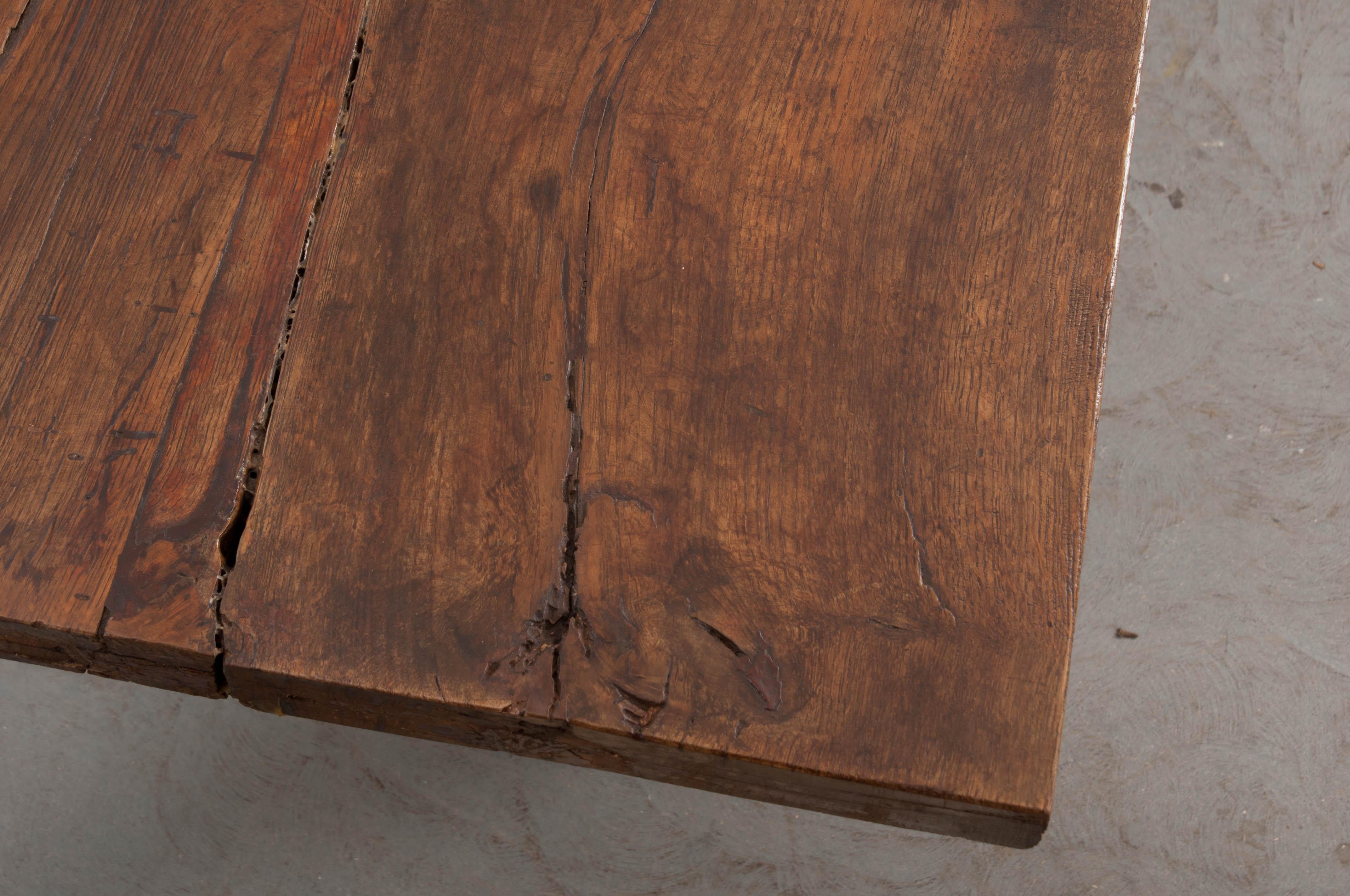 Carved French 19th Century Refectory-Style Oak Farmhouse Table For Sale