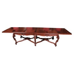 Mesa de refectorio francesa de nogal tallado Regence del siglo XIX