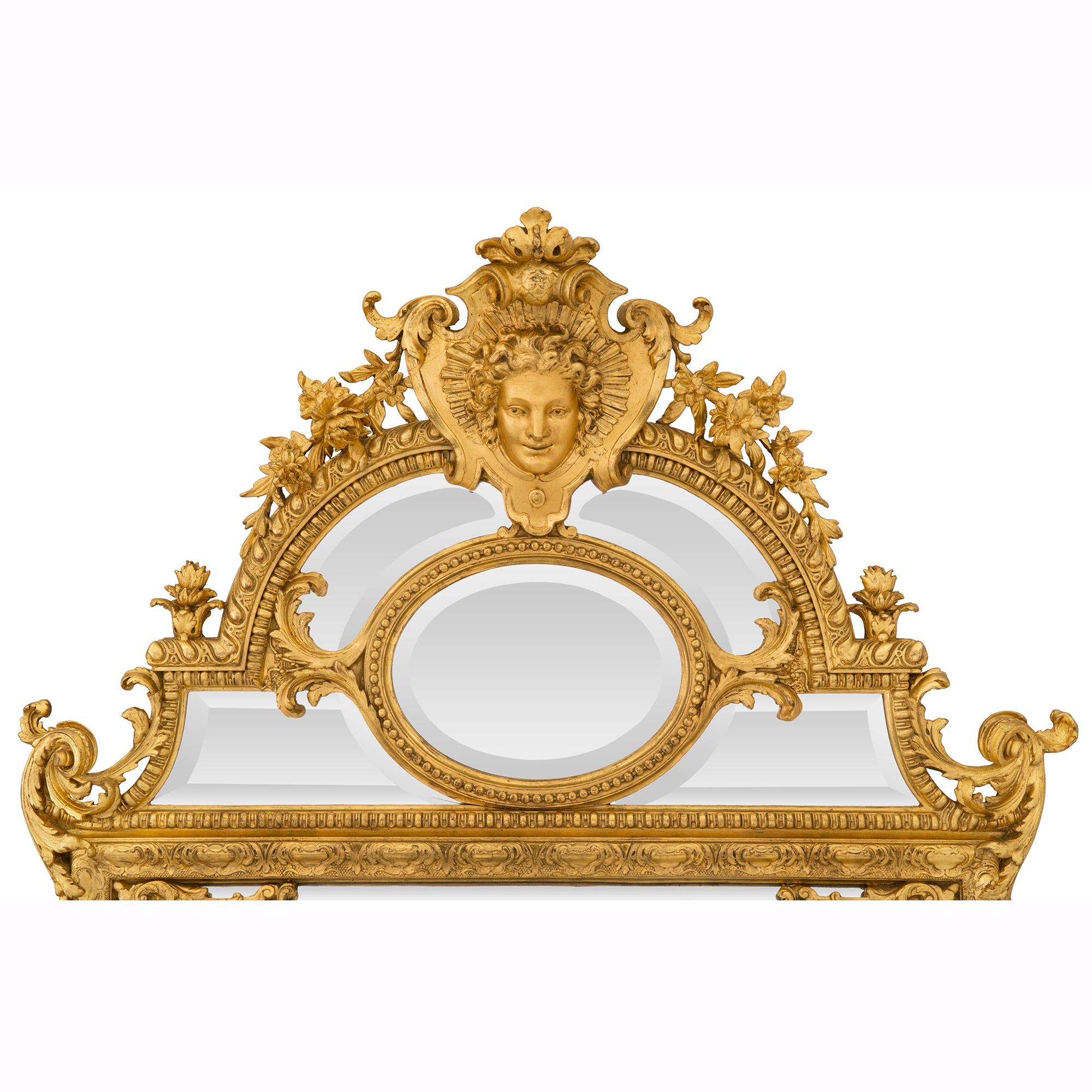 French 19th Century Régence St. Double Framed Giltwood Mirror In Good Condition For Sale In West Palm Beach, FL