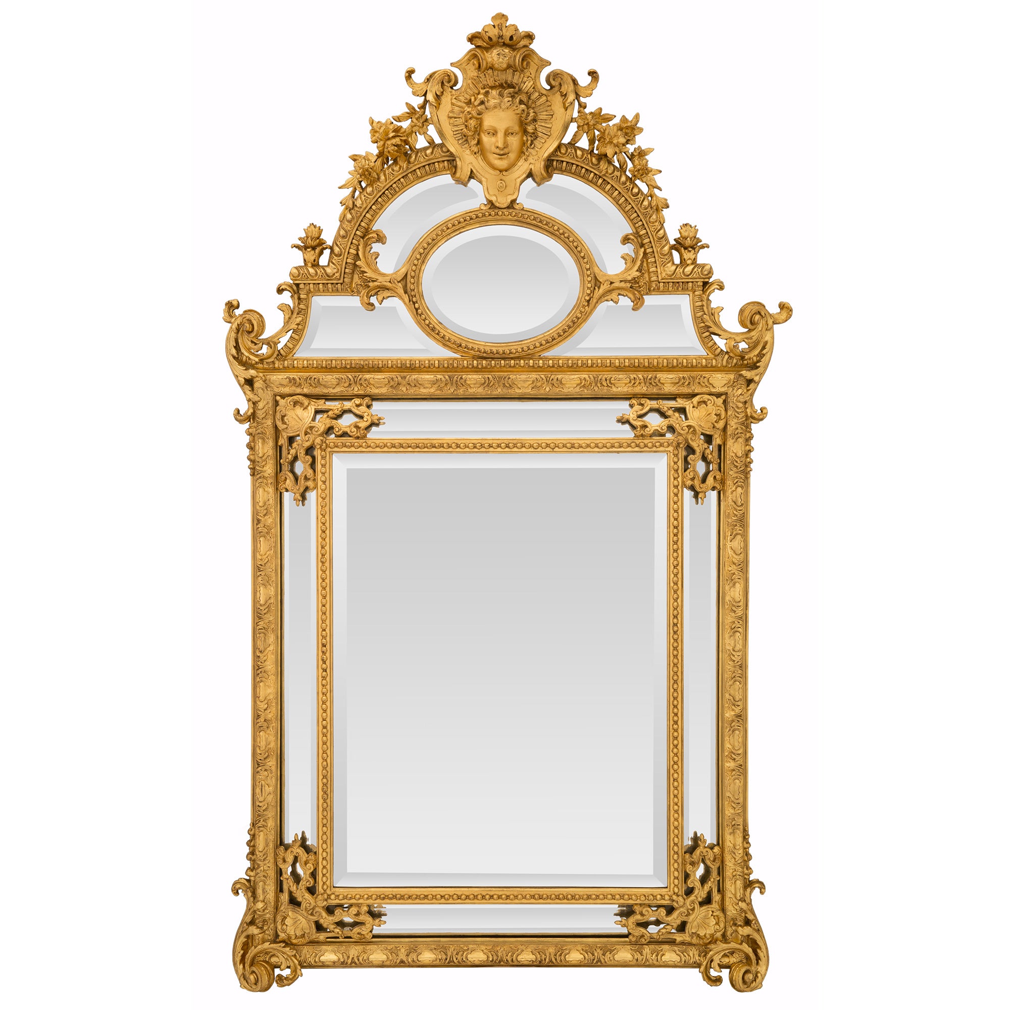 Doppelgerahmter Spiegel aus vergoldetem Holz, Rgence-Stil, 19. Jahrhundert