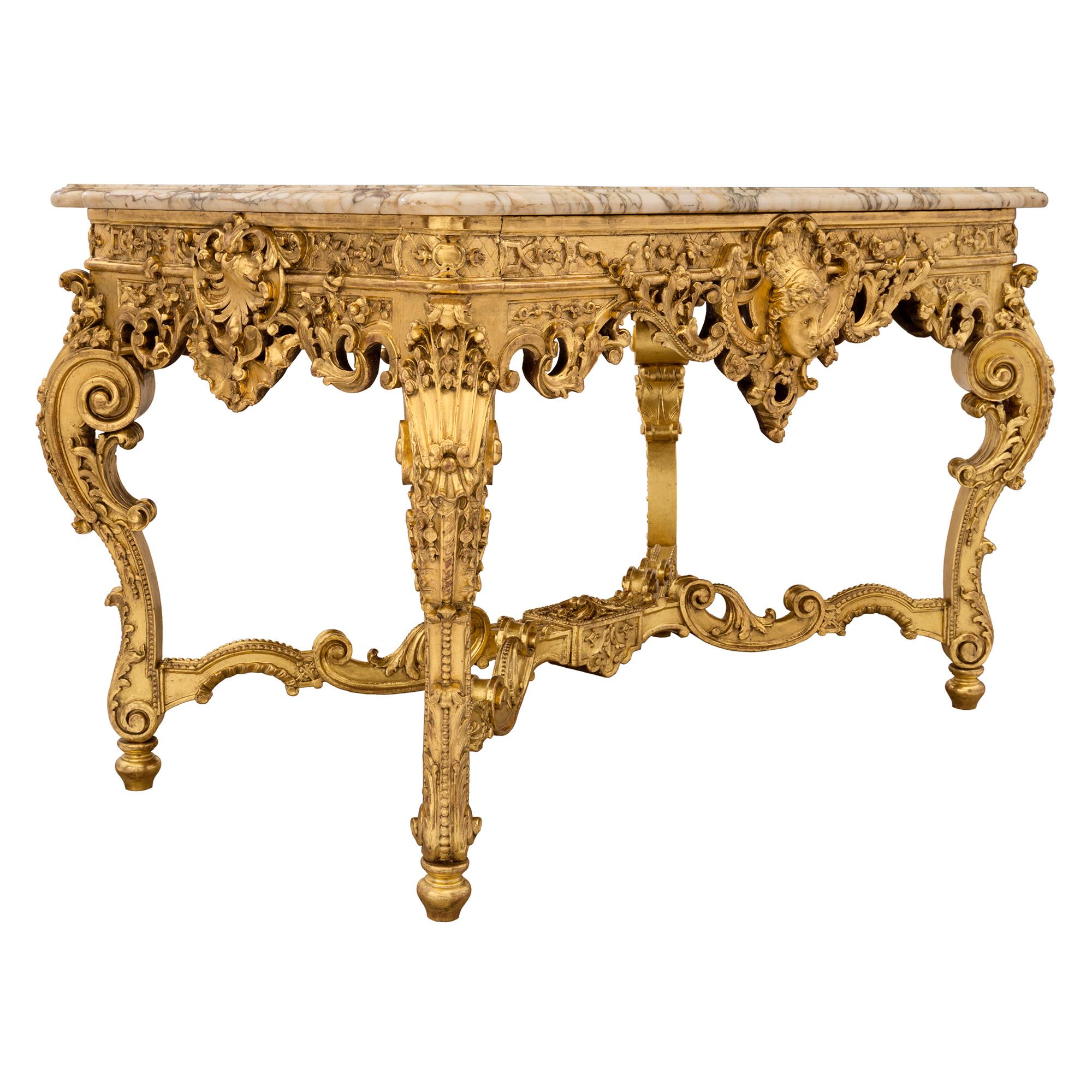French 19th Century Regence St. Giltwood and Escalette Marble Center Table In Good Condition For Sale In West Palm Beach, FL