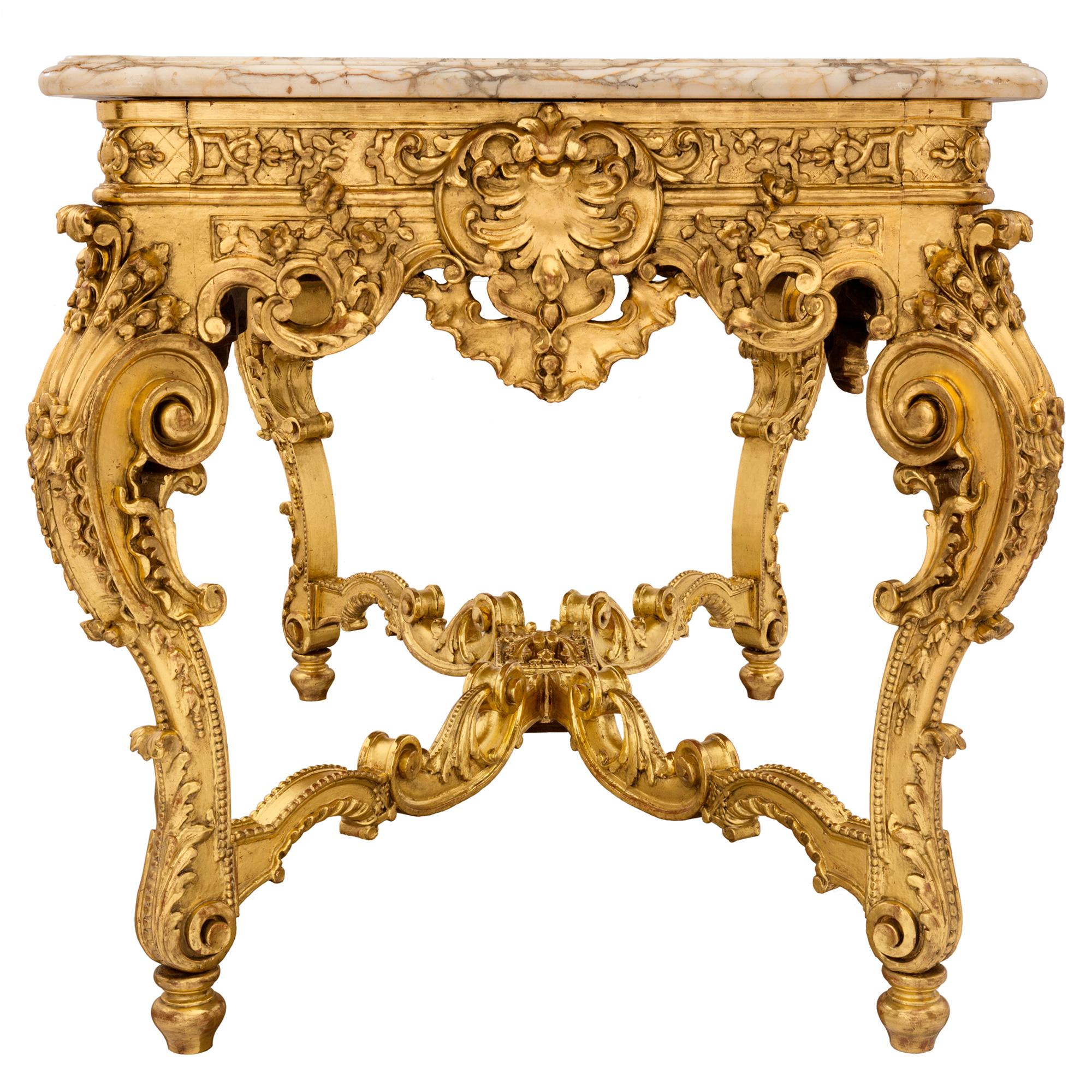 French 19th Century Regence St. Giltwood and Escalette Marble Center Table For Sale 1
