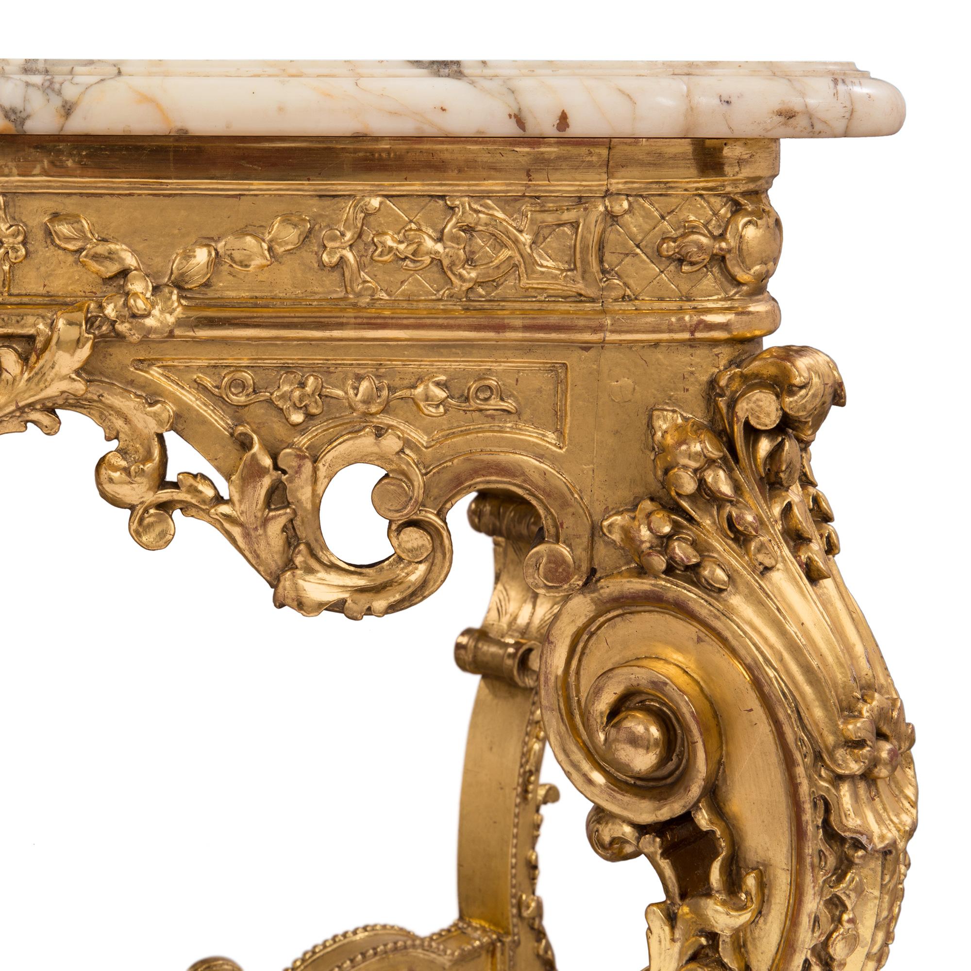 French 19th Century Regence St. Giltwood and Escalette Marble Center Table For Sale 3