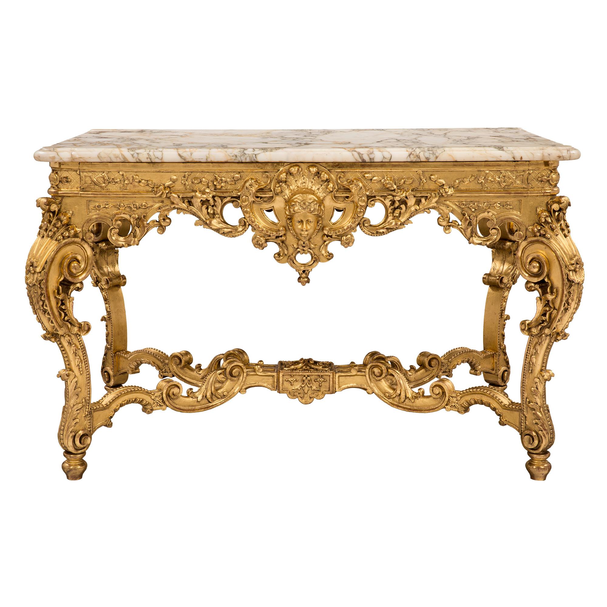 Mesa de centro de madera de giltwood y mármol de Escalette del siglo XIX francés Regence St.