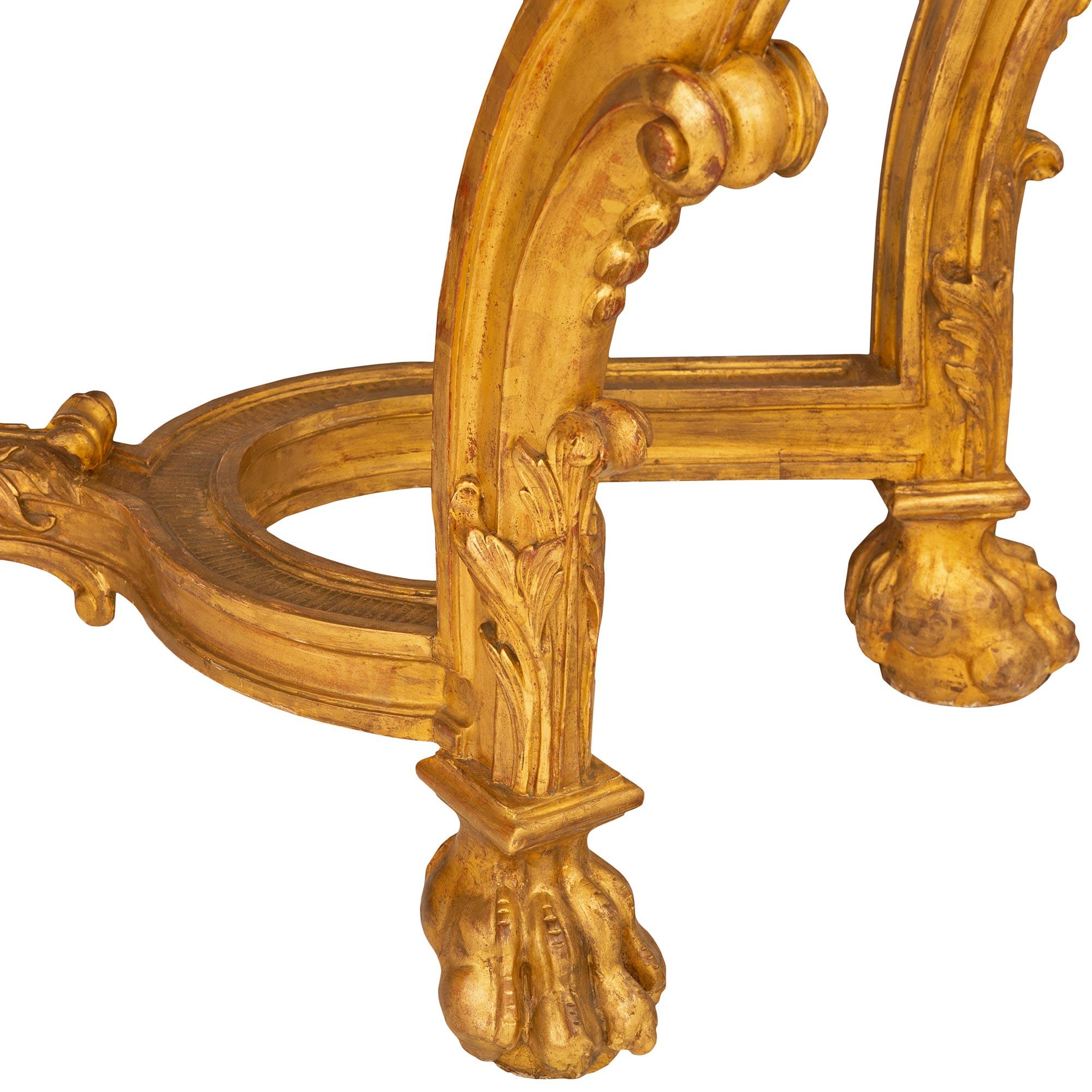 Console Régence française du 19ème siècle en bois doré et marbre de Carrare blanc en vente 2