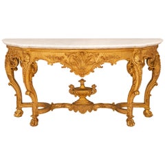 French 19th Century Regence St. Giltwood And White Carrara Marble Console