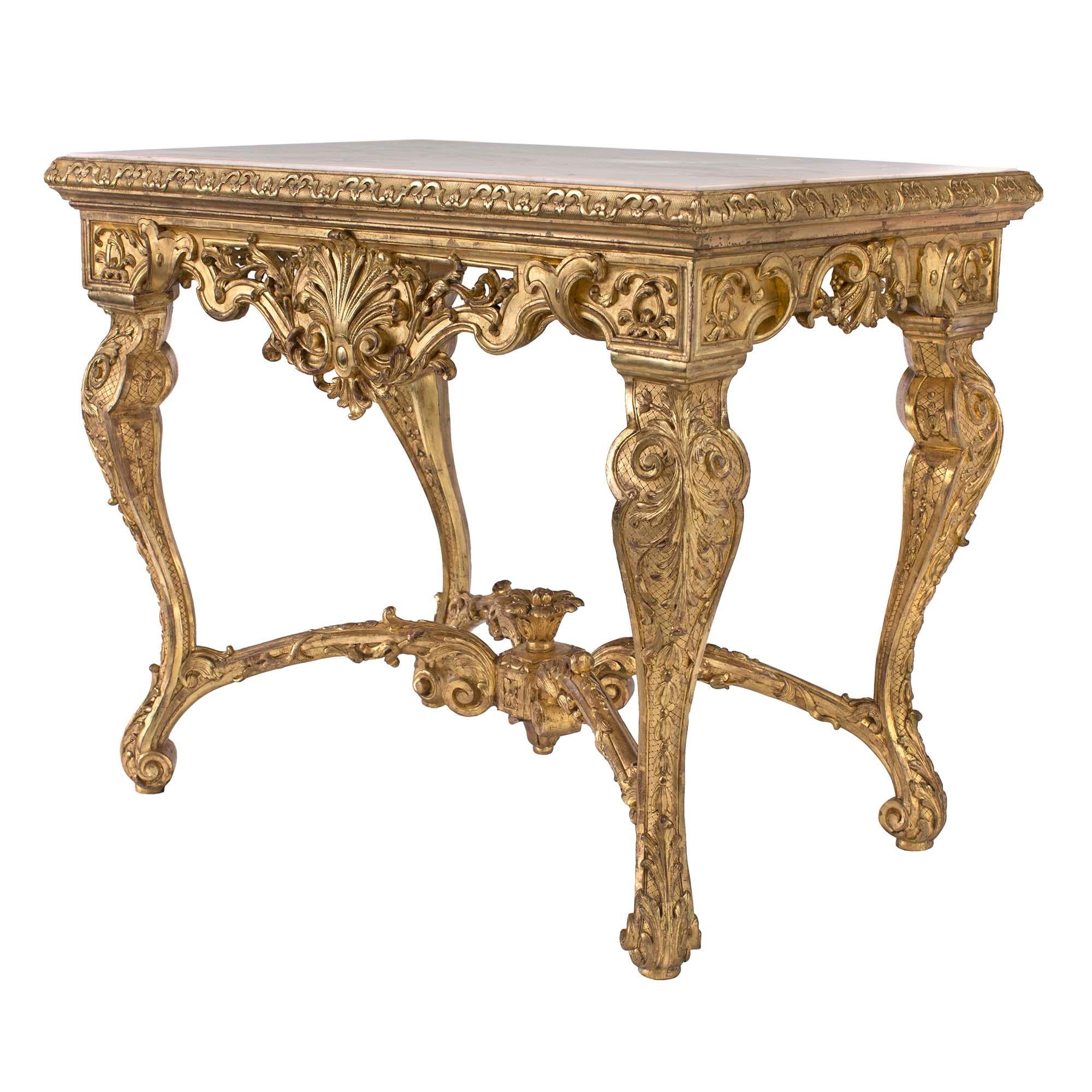 French 19th-Century Regence St. Giltwood Console with Marble Top In Good Condition For Sale In West Palm Beach, FL