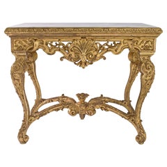 Antique French 19th-Century Regence St. Giltwood Console with Marble Top