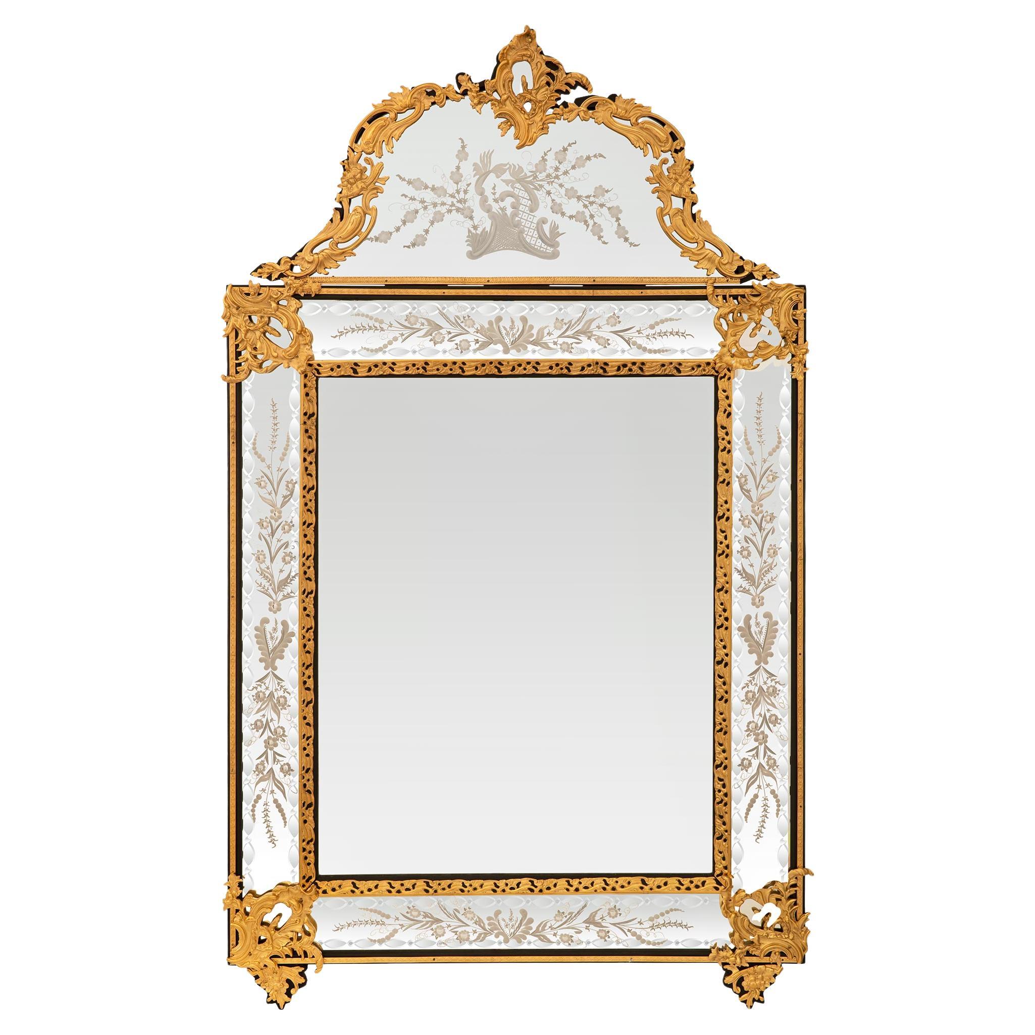 French 19th century Regence st. Napoleon III Period Ebony and Ormolu mirror