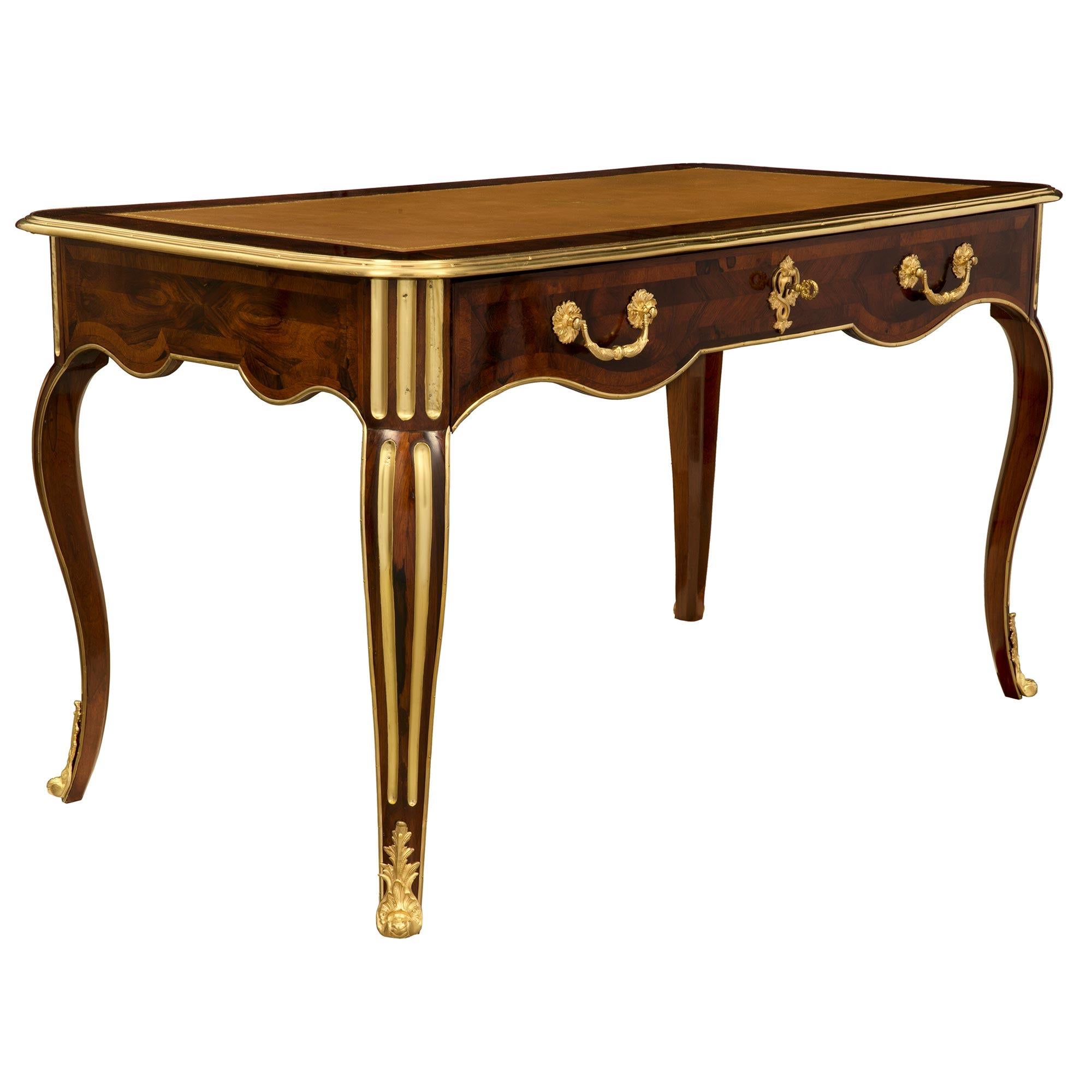 French 19th Century Regence Style Rosewood, Ormolu and Brass Desk In Good Condition For Sale In West Palm Beach, FL