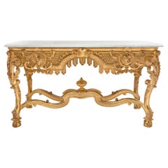 French 19th Century Regency Style Giltwood and Carrara Marble Centre Table