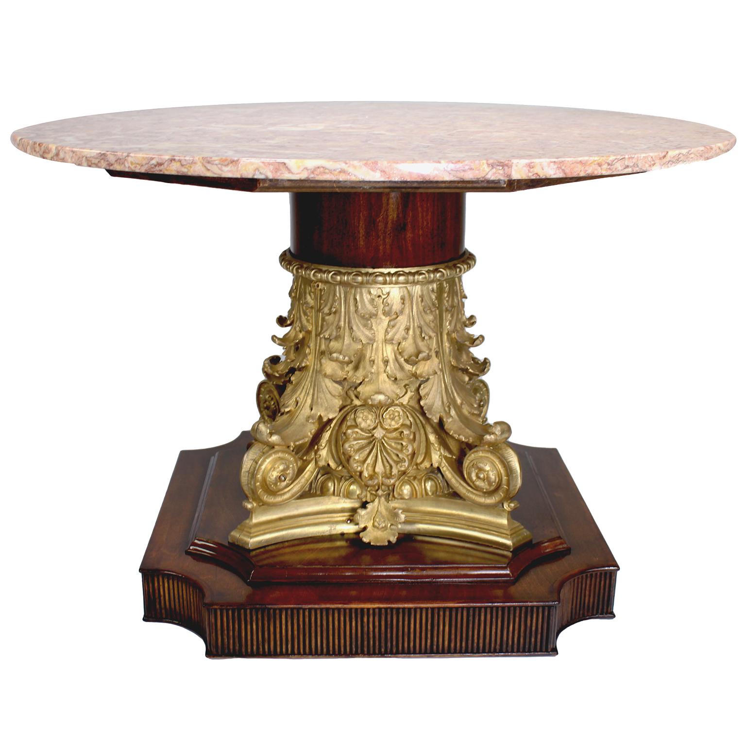 Grec classique Table basse française de style néo-Renaissance du XIXe siècle en bronze doré et noyer en vente
