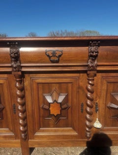 French 19th Century Renaissance Solid Walnut Four Door Buffet / Sideboard