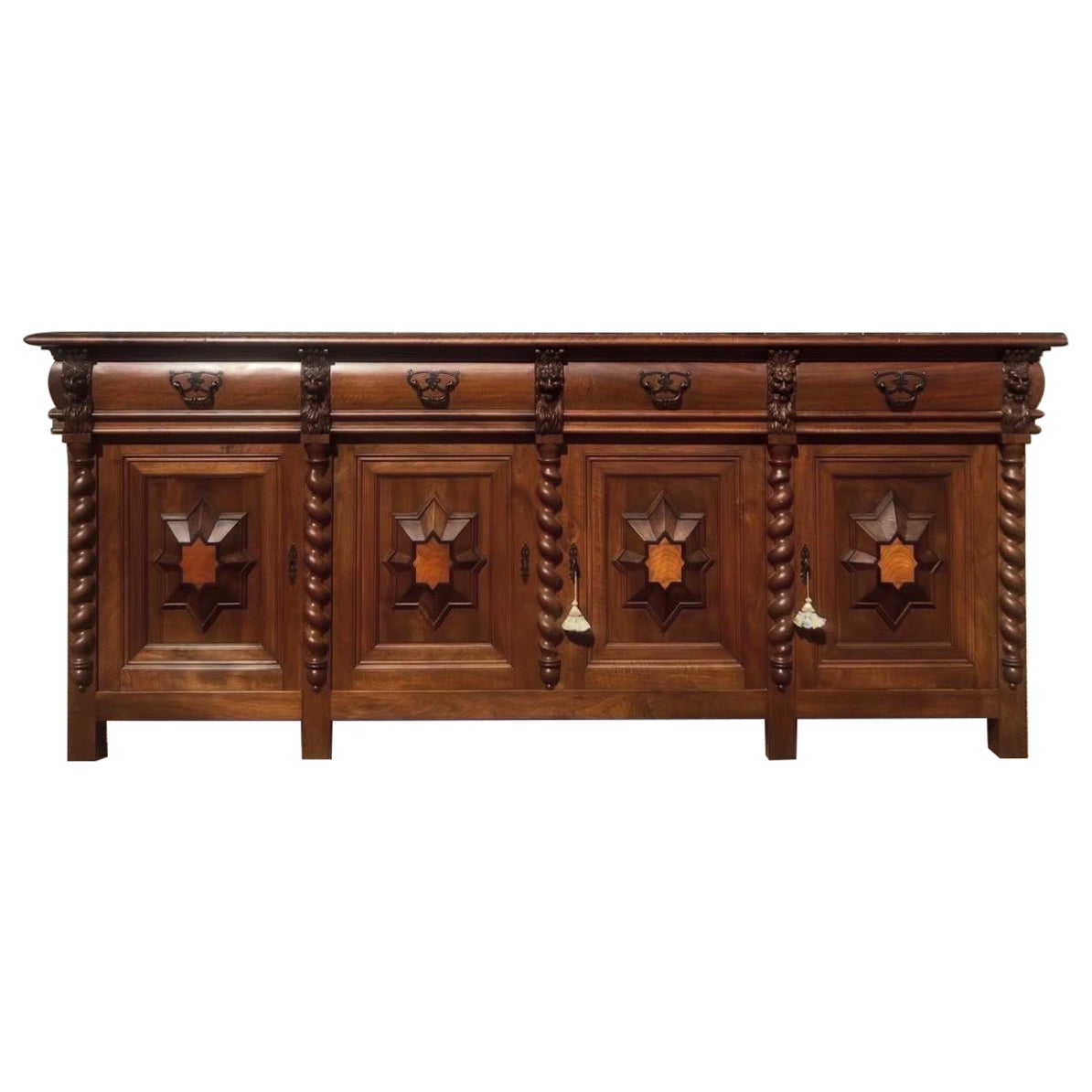 French 19th Century Renaissance Solid Walnut Four Door Buffet / Sideboard