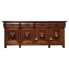 French 19th Century Renaissance Solid Walnut Four Door Buffet / Sideboard