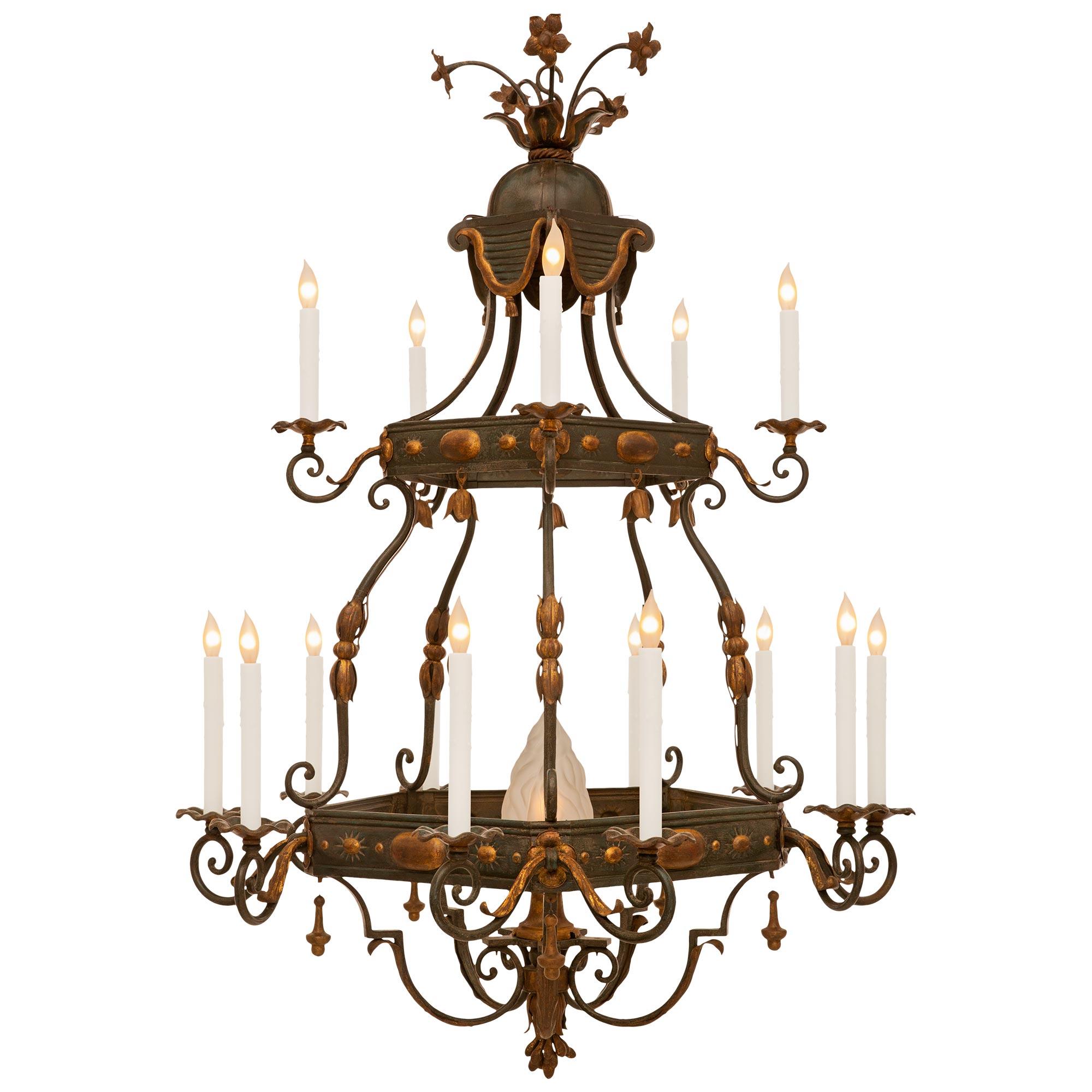 Gilt French 19th Century Renaissance St. Bronze, Metal & Wrought Iron Chandelier For Sale