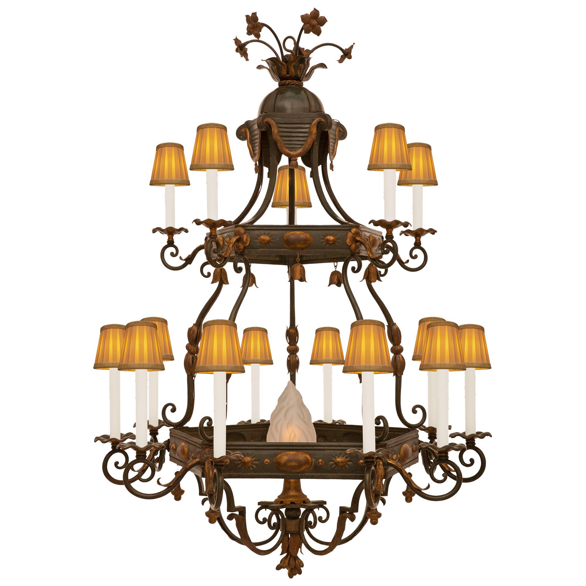 French 19th Century Renaissance St. Bronze, Metal & Wrought Iron Chandelier For Sale 4