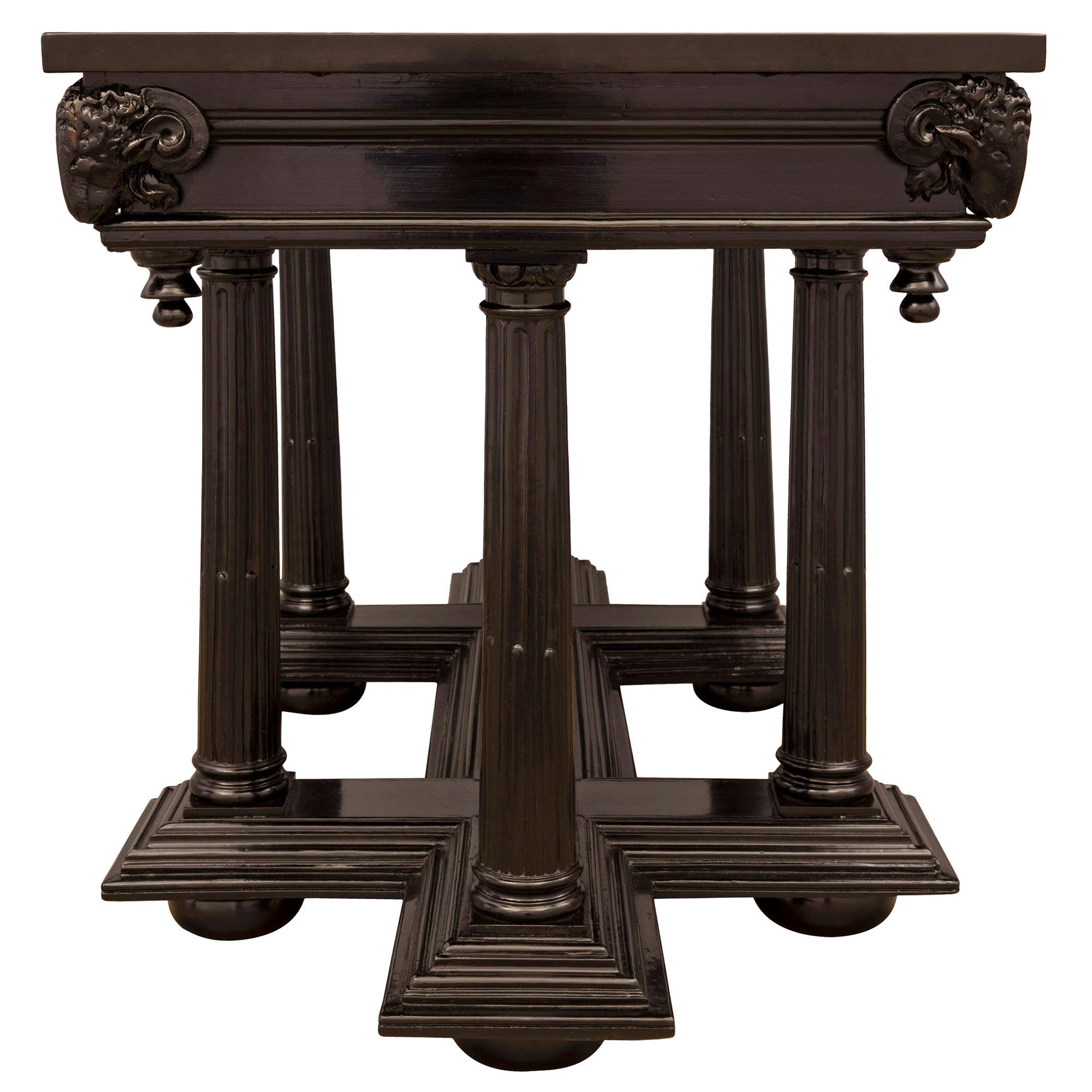 French 19th Century Renaissance St. Ebony and Marble Center/Library Table For Sale 1