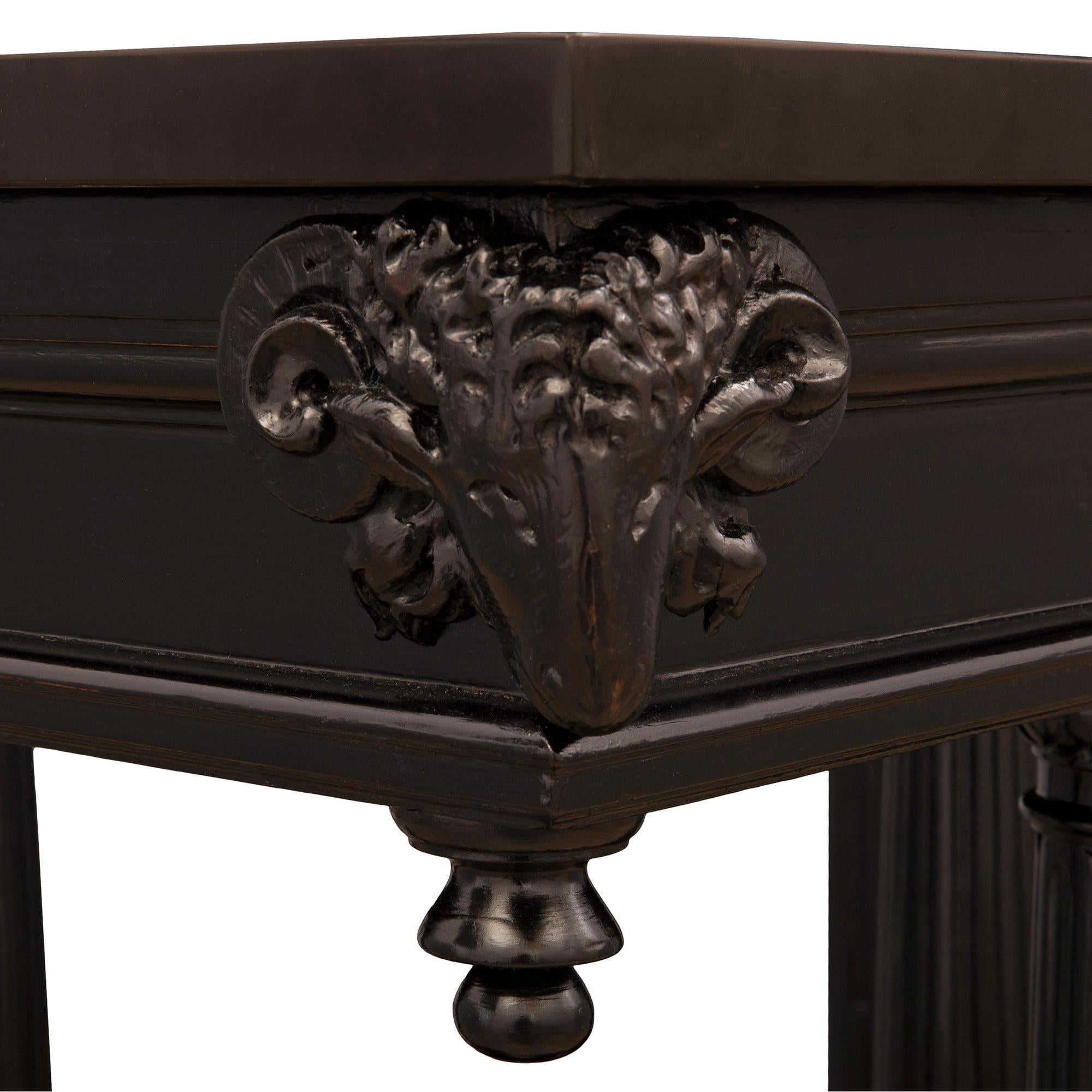 French 19th Century Renaissance St. Ebony and Marble Center/Library Table For Sale 3