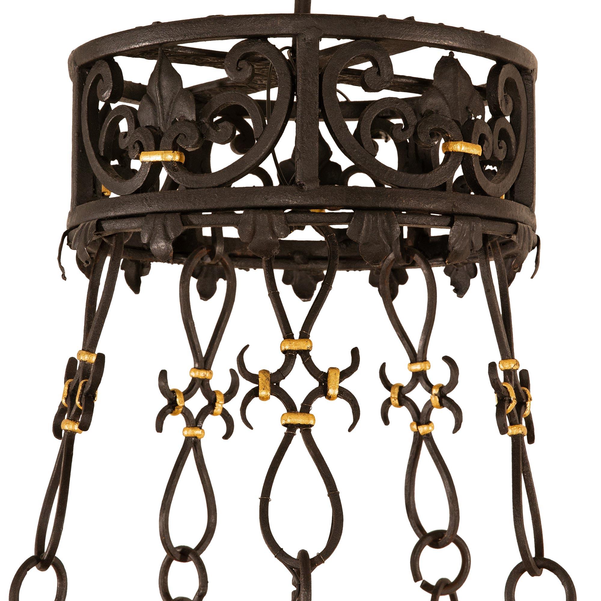 19th Century French 19th century Renaissance st. Gilt and Wrought Iron chandelier For Sale