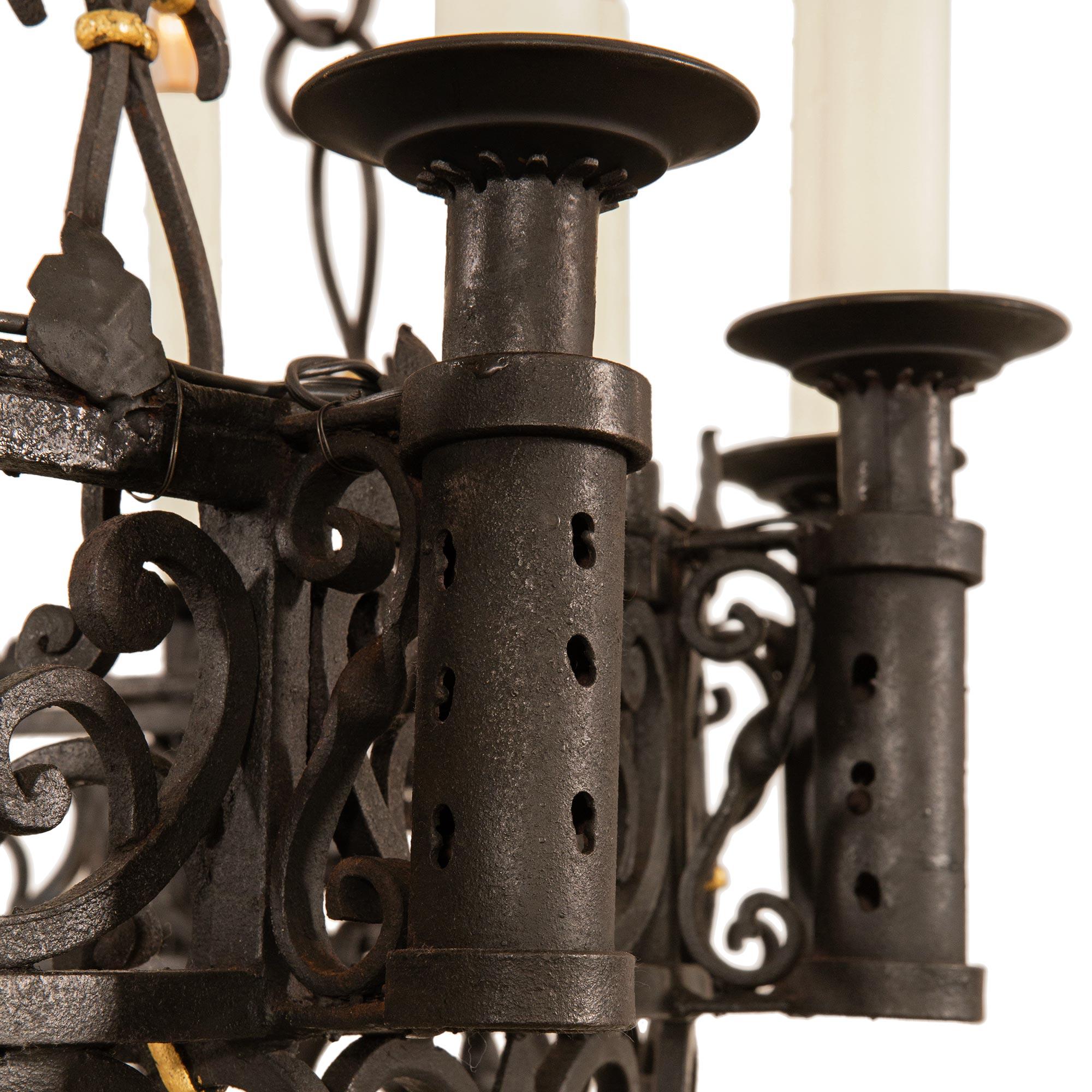 French 19th century Renaissance st. Gilt and Wrought Iron chandelier For Sale 1