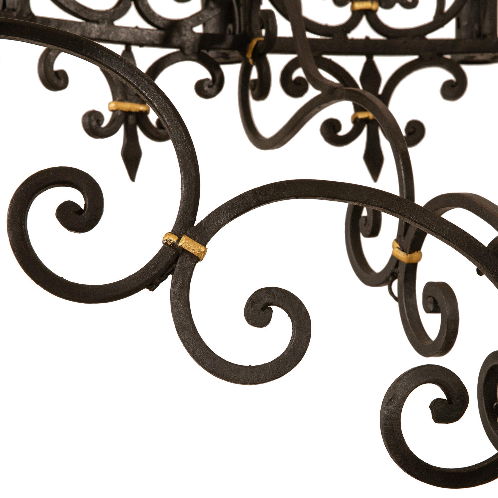 French 19th century Renaissance st. Gilt and Wrought Iron chandelier For Sale 3
