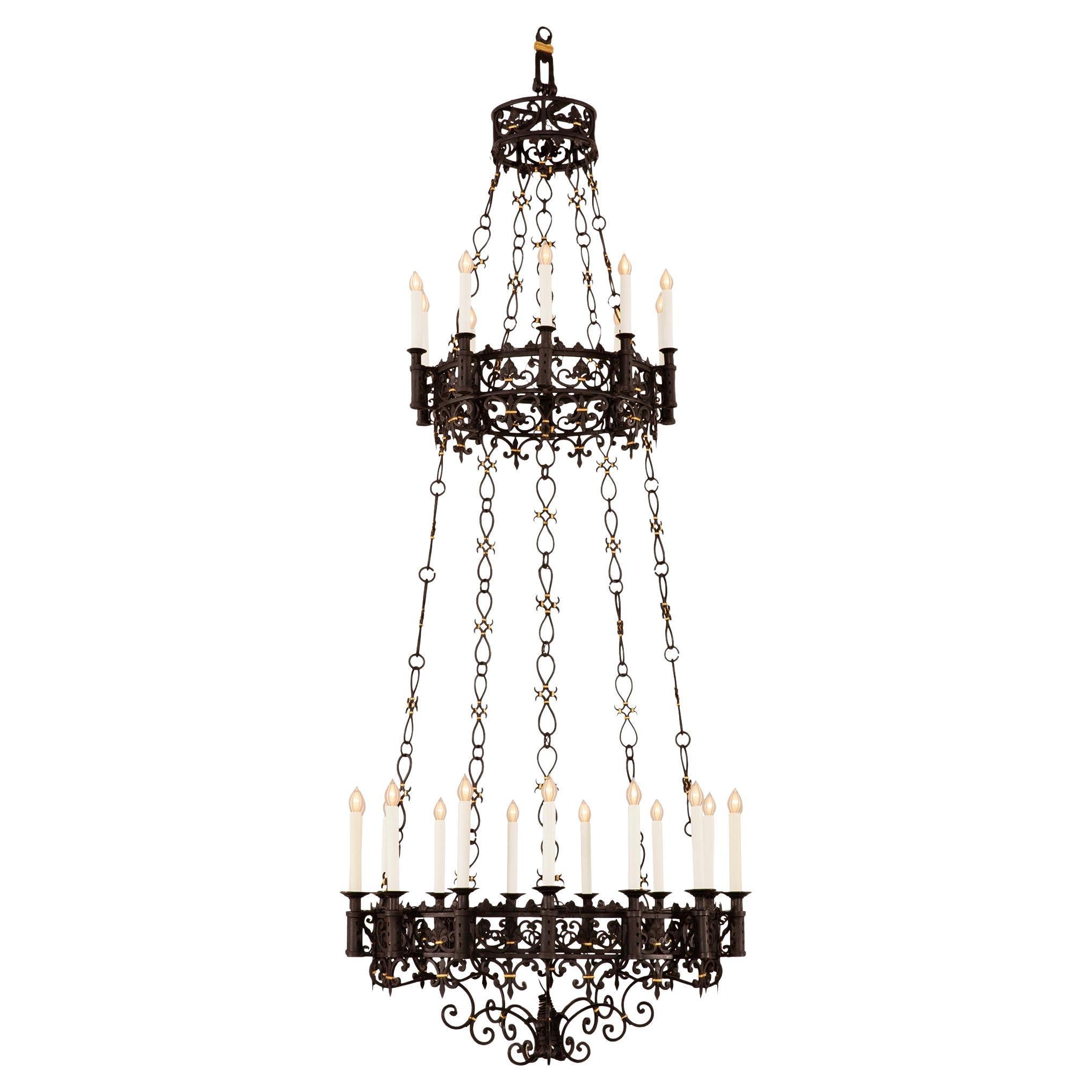 French 19th century Renaissance st. Gilt and Wrought Iron chandelier For Sale