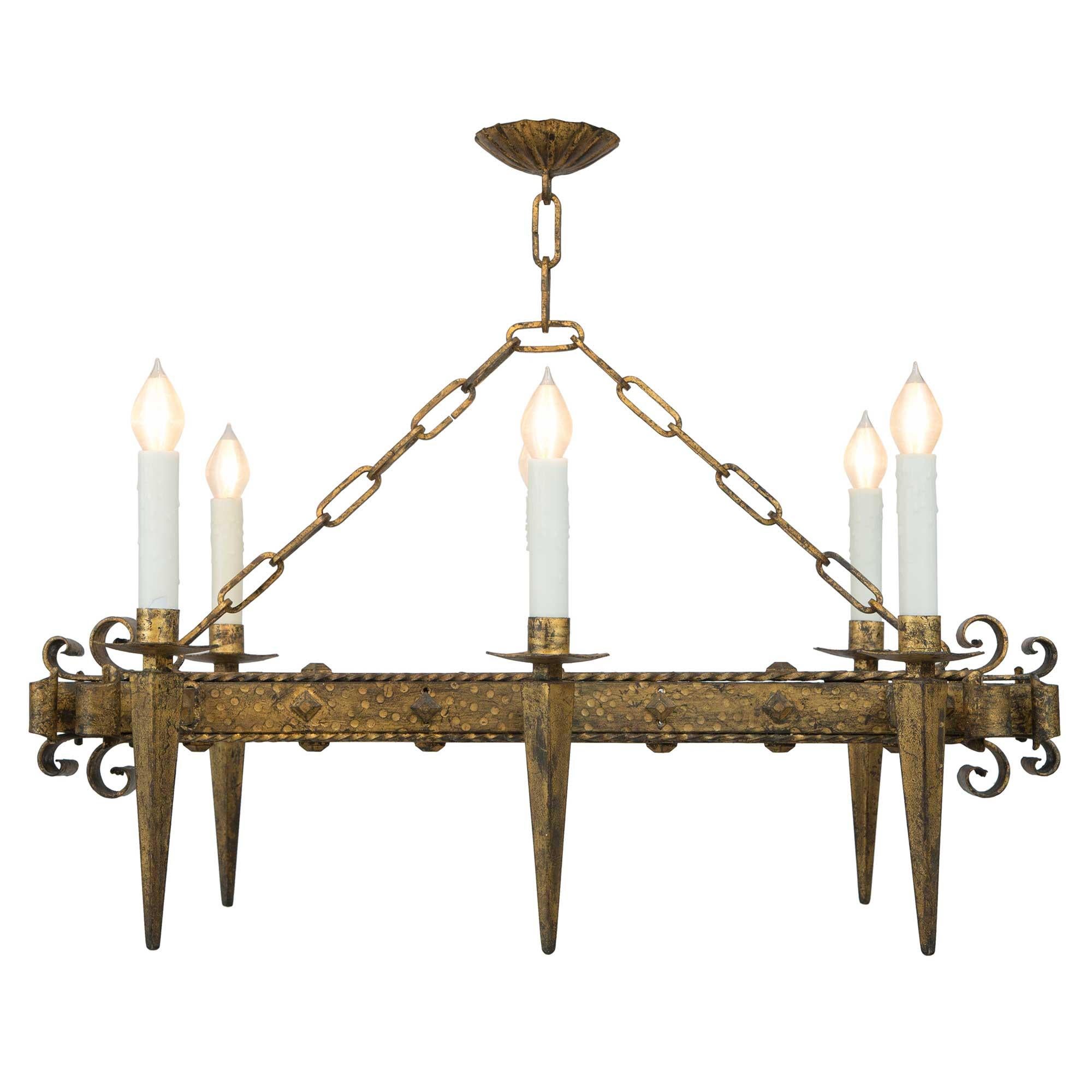 French 19th Century Renaissance St. Gilt Iron Chandelier In Good Condition For Sale In West Palm Beach, FL