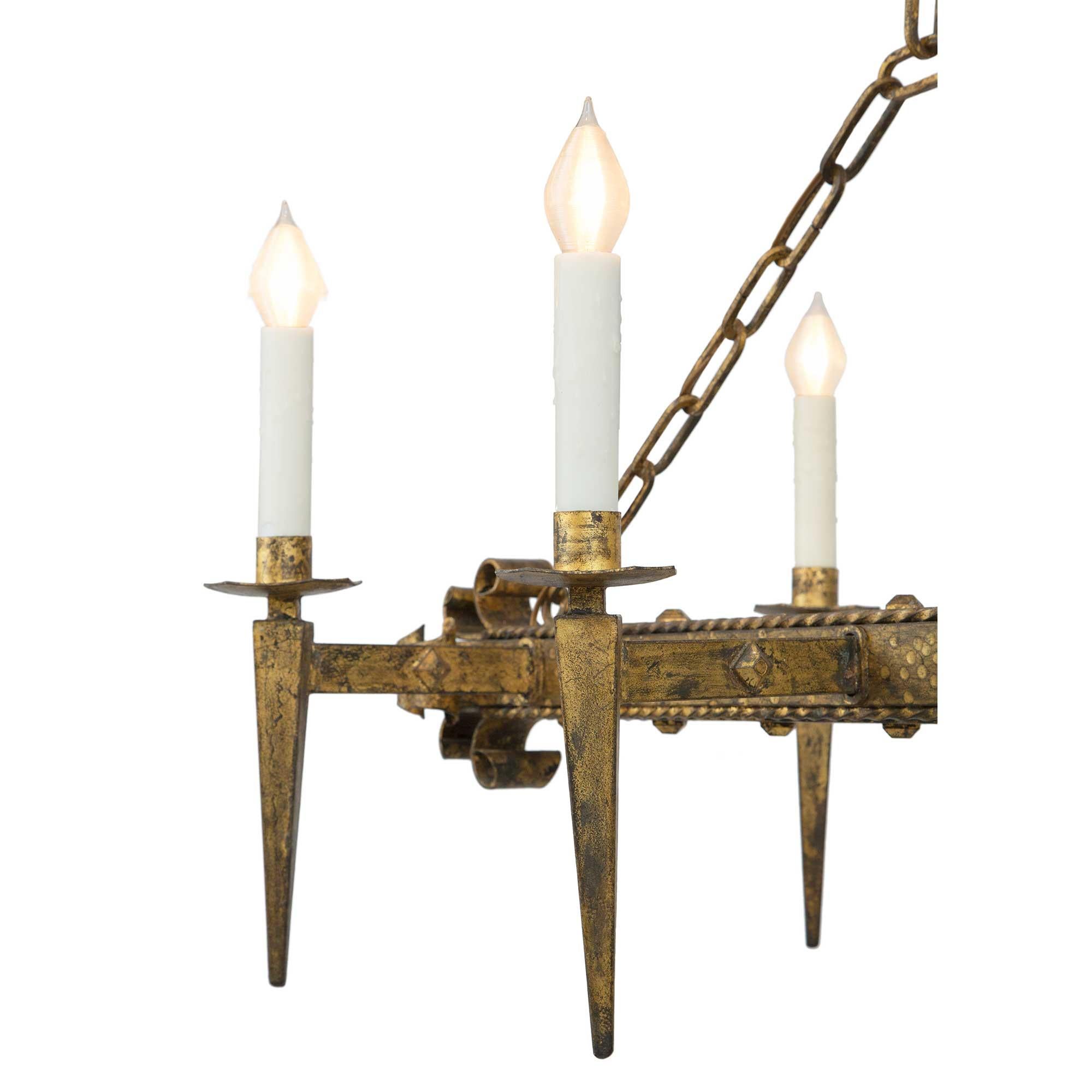 French 19th Century Renaissance St. Gilt Iron Chandelier For Sale 2