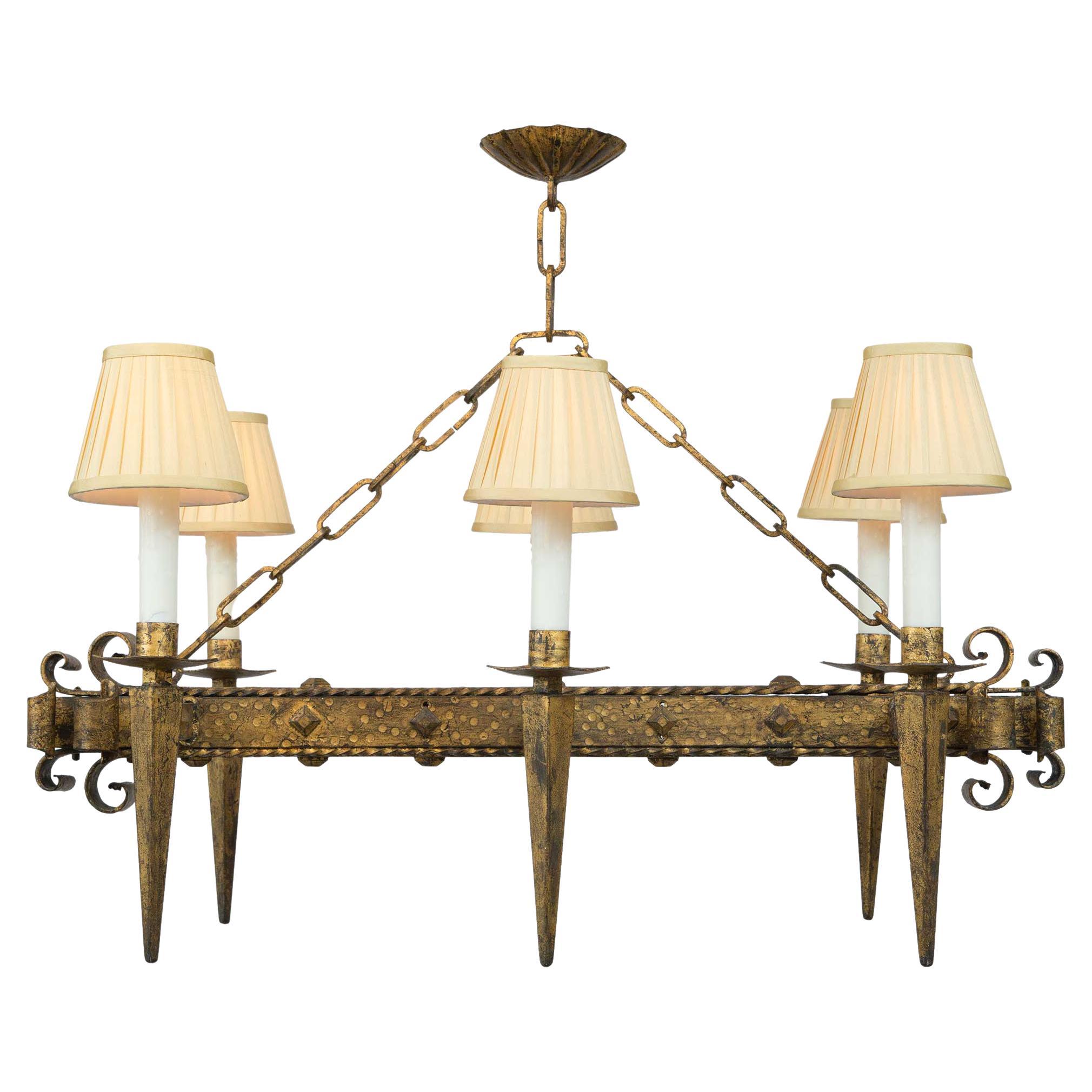 French 19th Century Renaissance St. Gilt Iron Chandelier For Sale