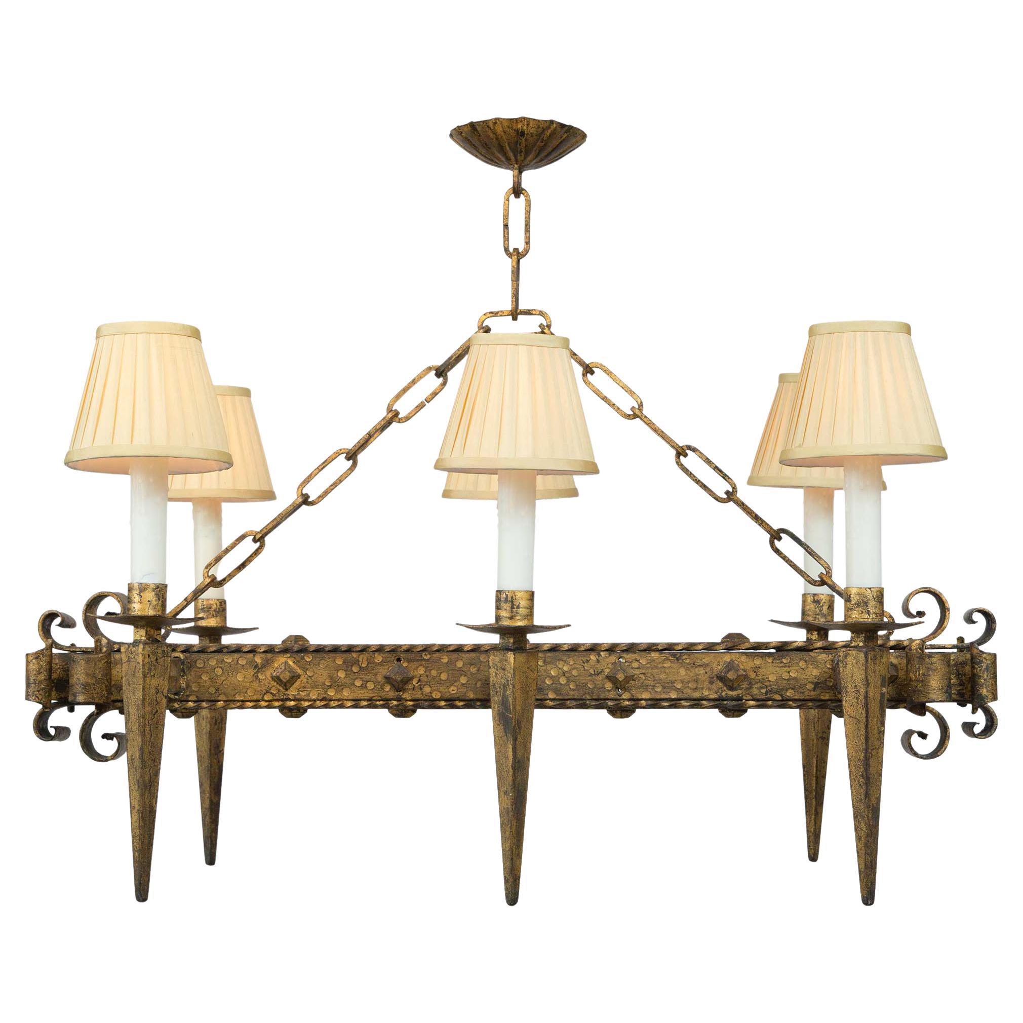 French 19th Century Renaissance St. Gilt Iron Chandelier