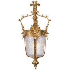 Lustre à lanterne en verre et bronze doré de style Renaissance du XIXe siècle français