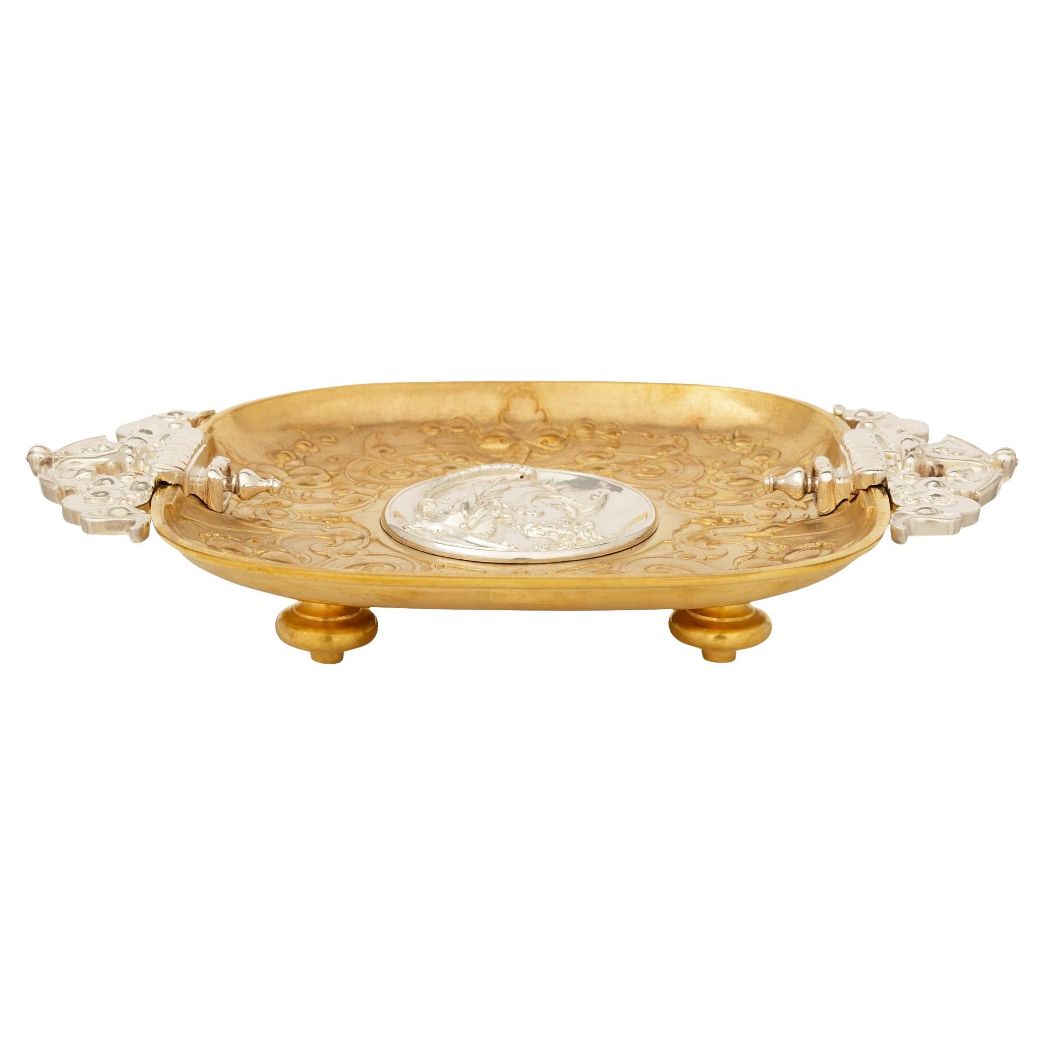 French 19th century Renaissance st. Ormolu and Silvered Bronze tray/centerpiece
