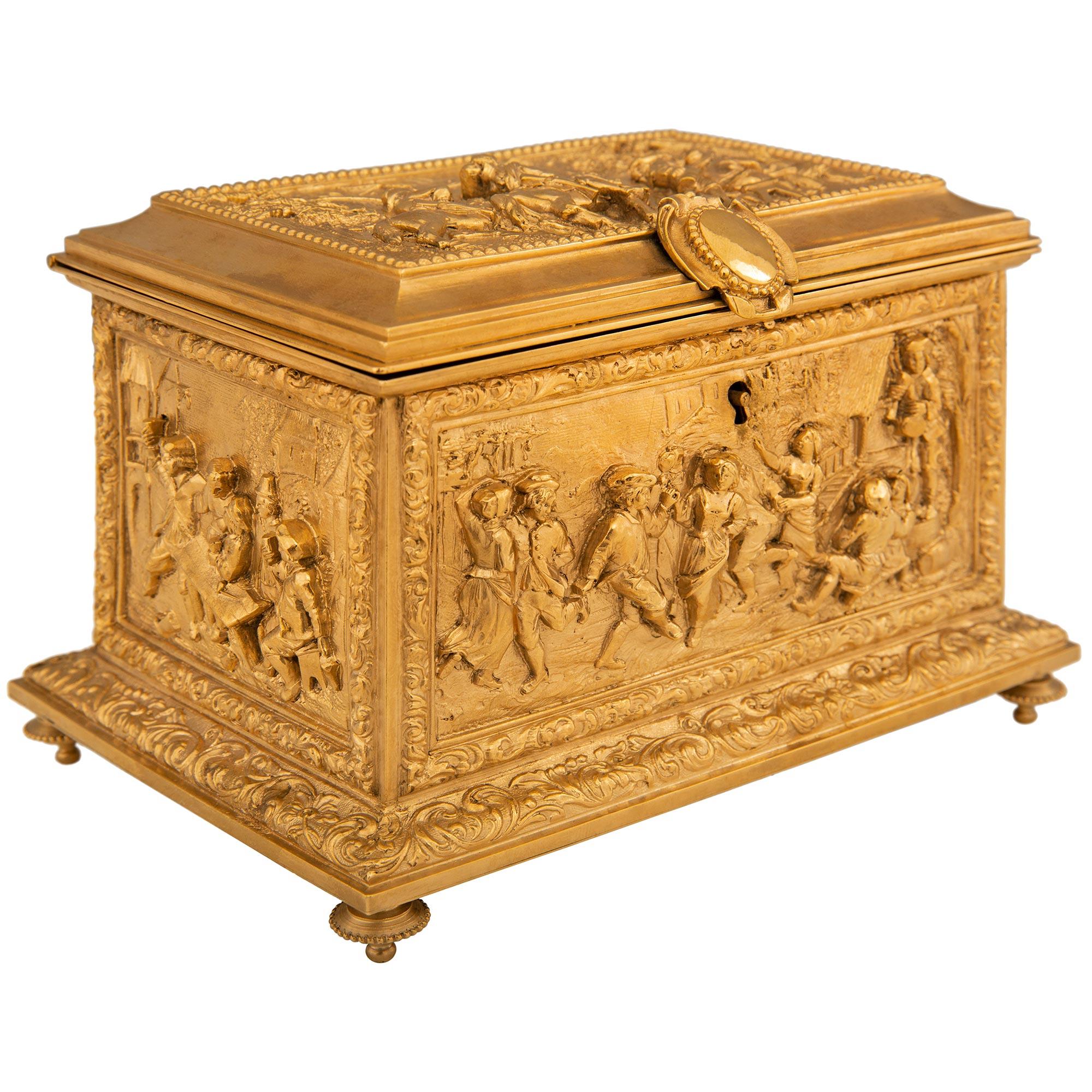 French 19th Century Renaissance St. Ormolu Jewelry Box, Signed A.B. Paris In Good Condition For Sale In West Palm Beach, FL
