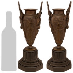 French 19th century Renaissance st patinated Bronze and black Belgian marble urn