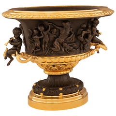 French 19th century Renaissance st. patinated Bronze and Ormolu centerpiece/urn