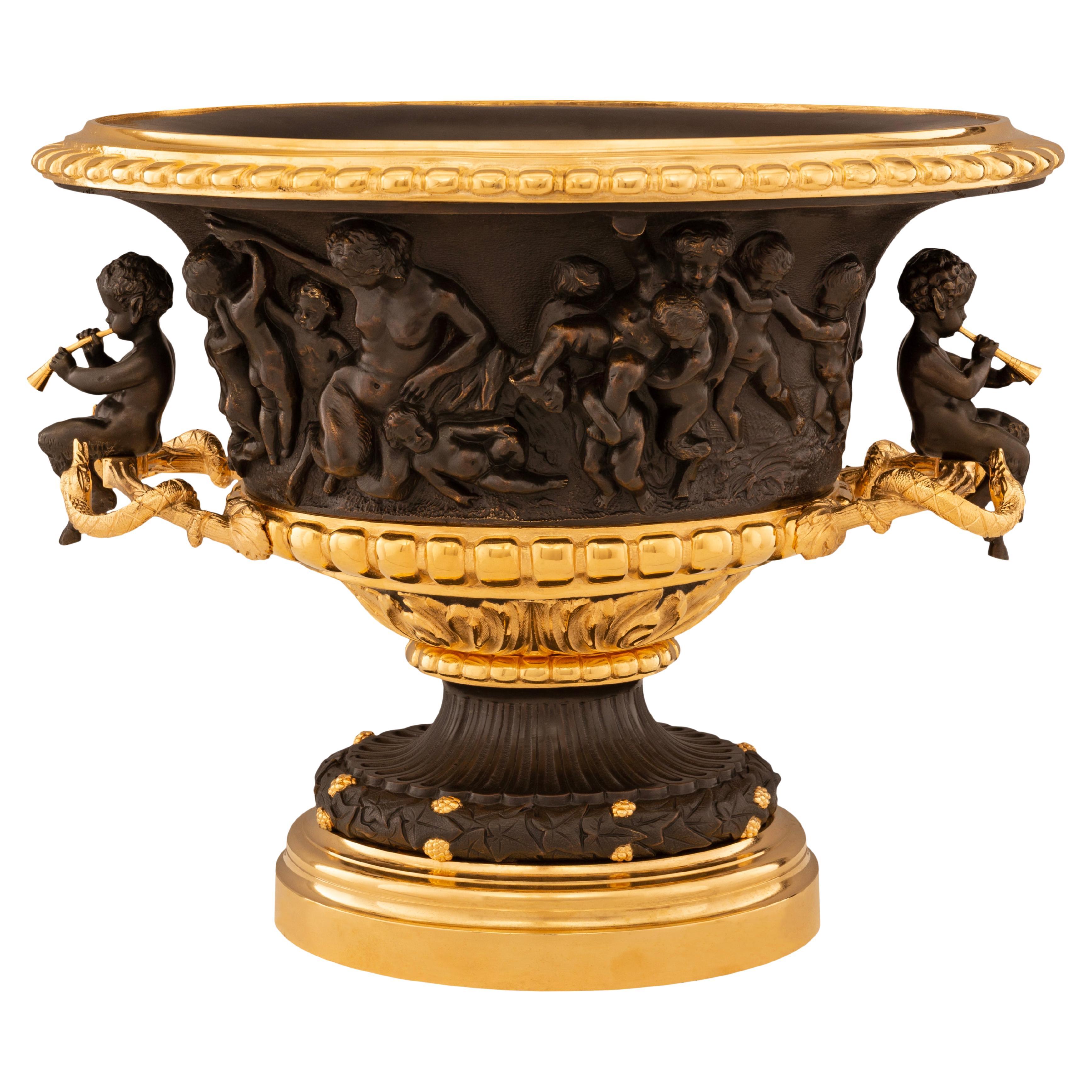 French 19th century Renaissance st. patinated Bronze and Ormolu centerpiece/urn For Sale