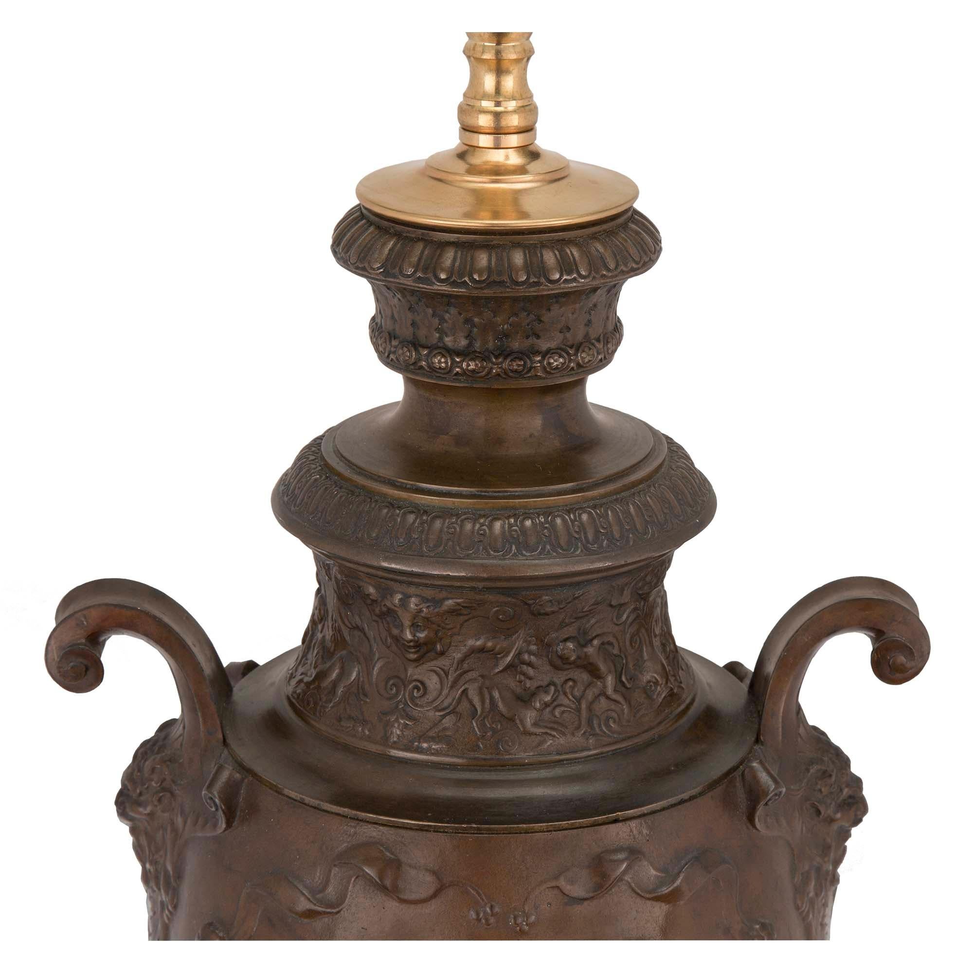 French 19th Century Renaissance St. Patinated Bronze Lamps Signed Levillain In Good Condition For Sale In West Palm Beach, FL