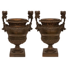 French 19th Century Renaissance St. Patinated Bronze Urns