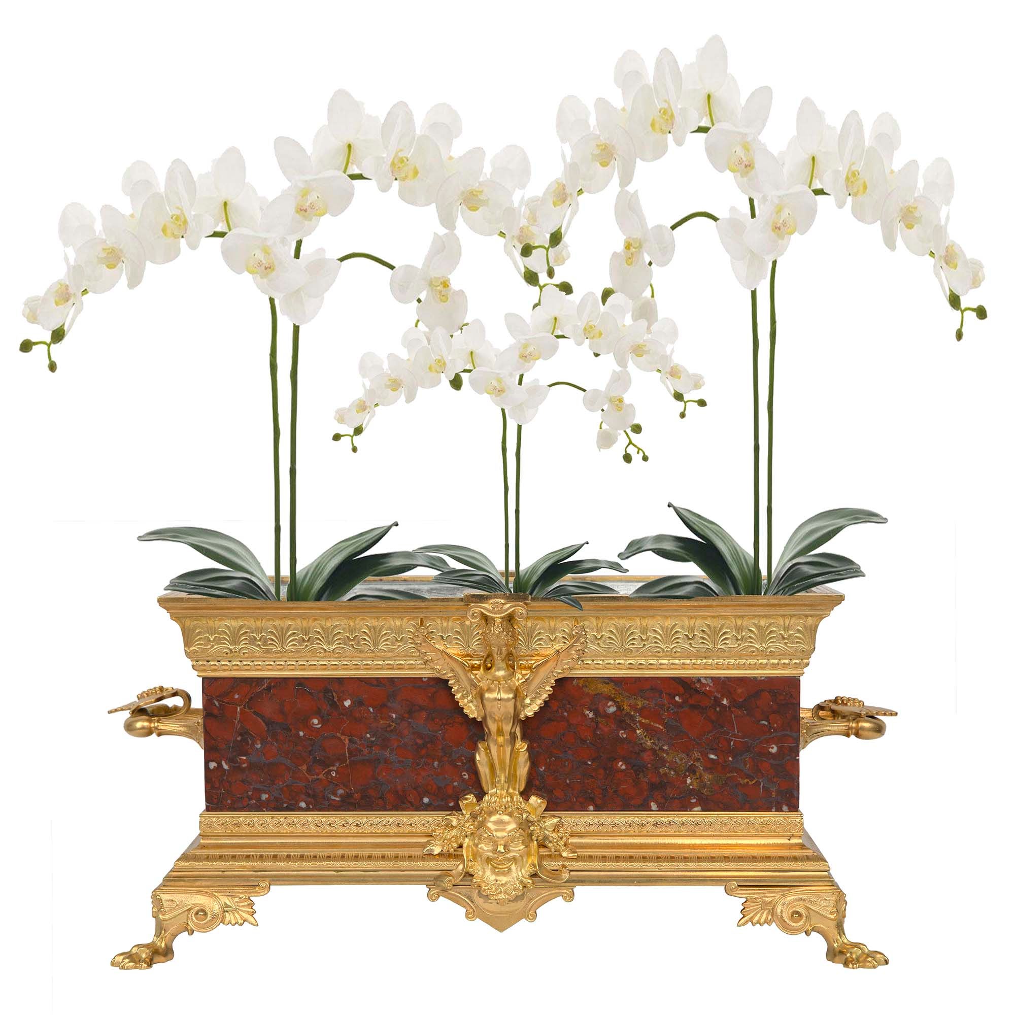 French 19th Century Renaissance St. Rouge Griotte Marble and Ormolu Planter