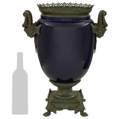 French 19th century Renaissance st. Sèvres Porcelain and verdigris Bronze vase