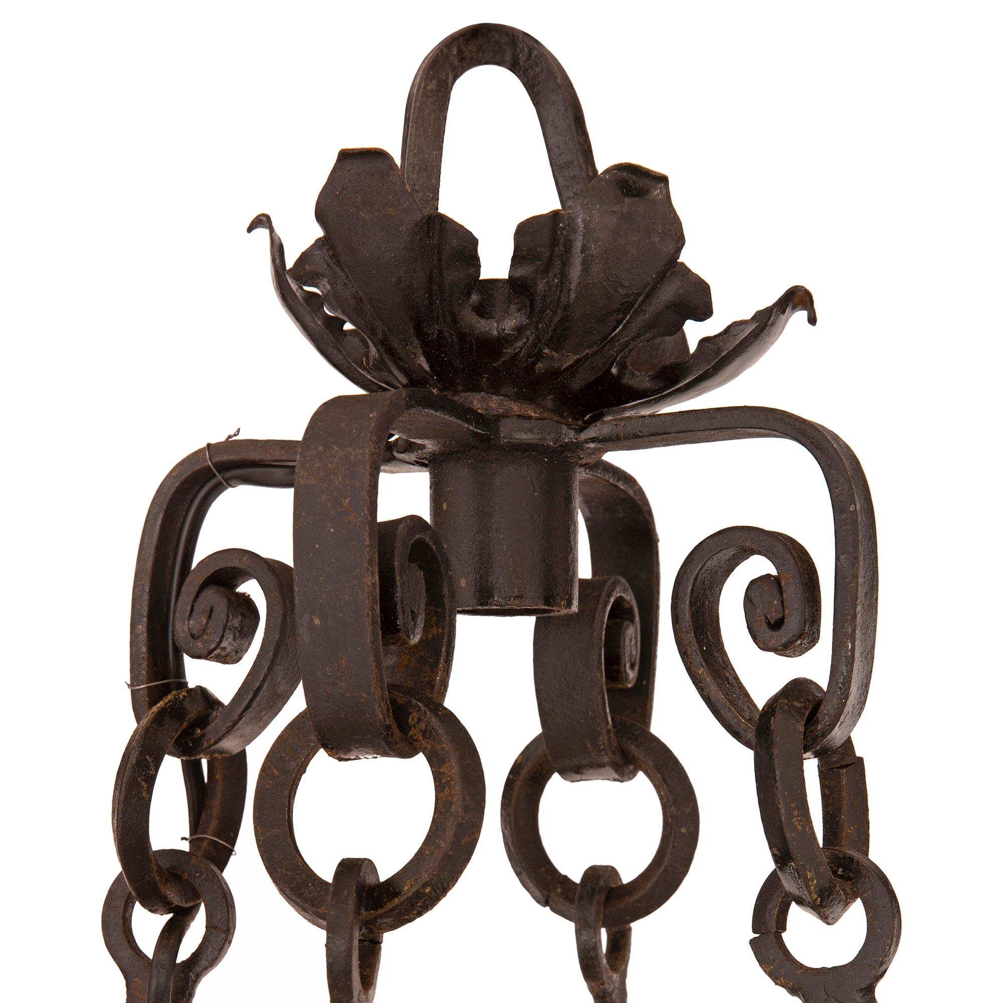 French, 19th Century, Renaissance St. Wrought Iron Chandelier In Good Condition For Sale In West Palm Beach, FL
