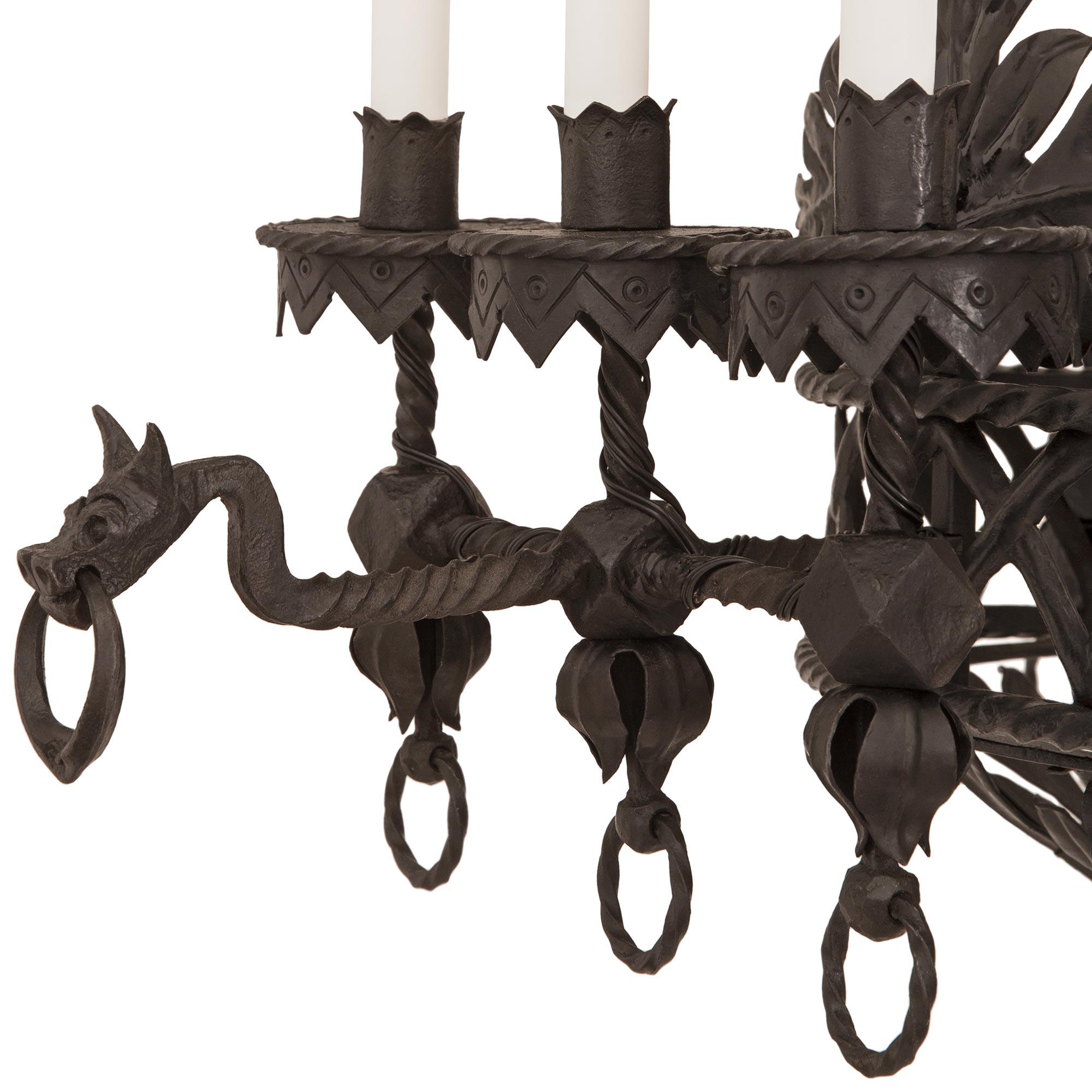 French 19th Century Renaissance St. Wrought Iron Chandelier For Sale 2