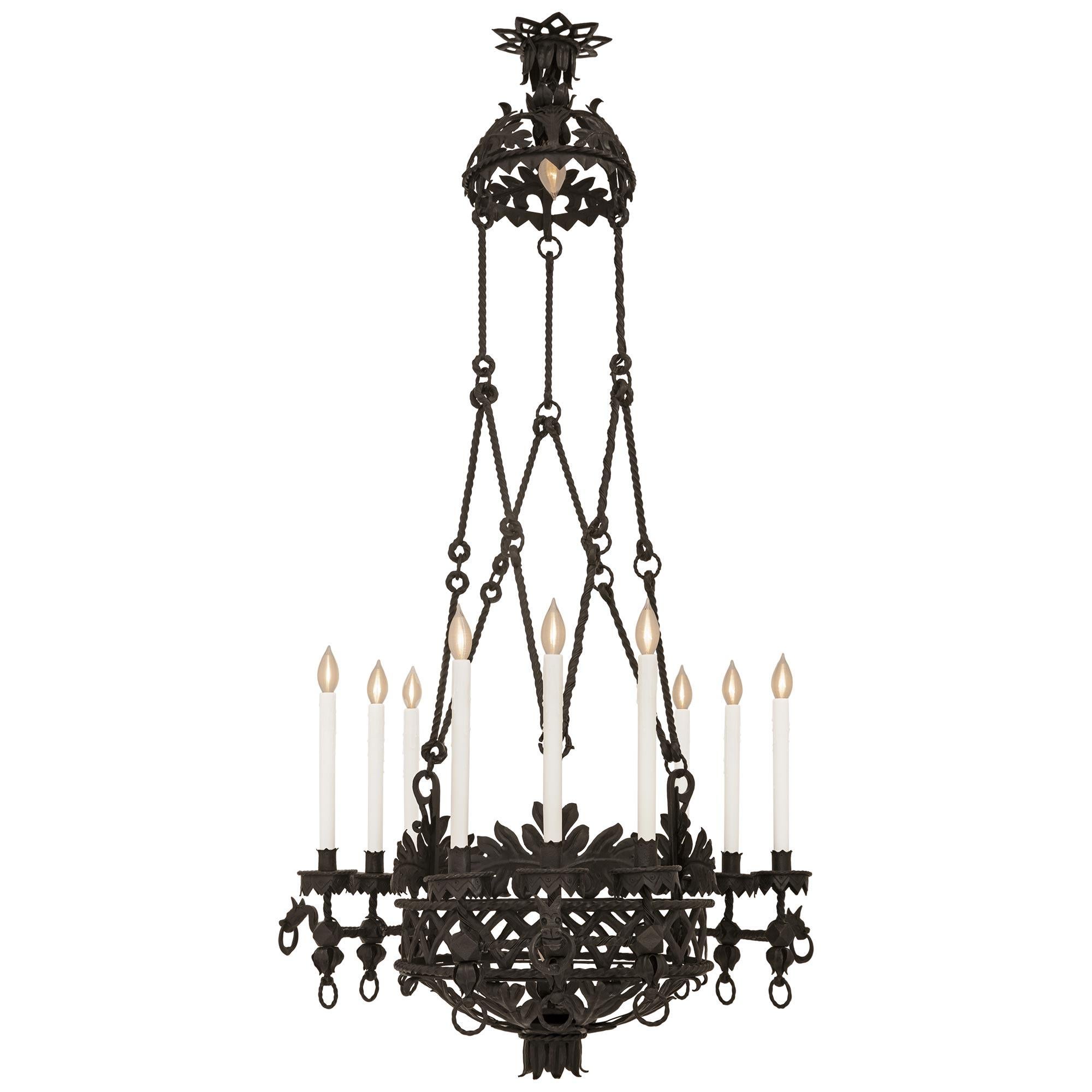 French 19th Century Renaissance St. Wrought Iron Chandelier For Sale 4