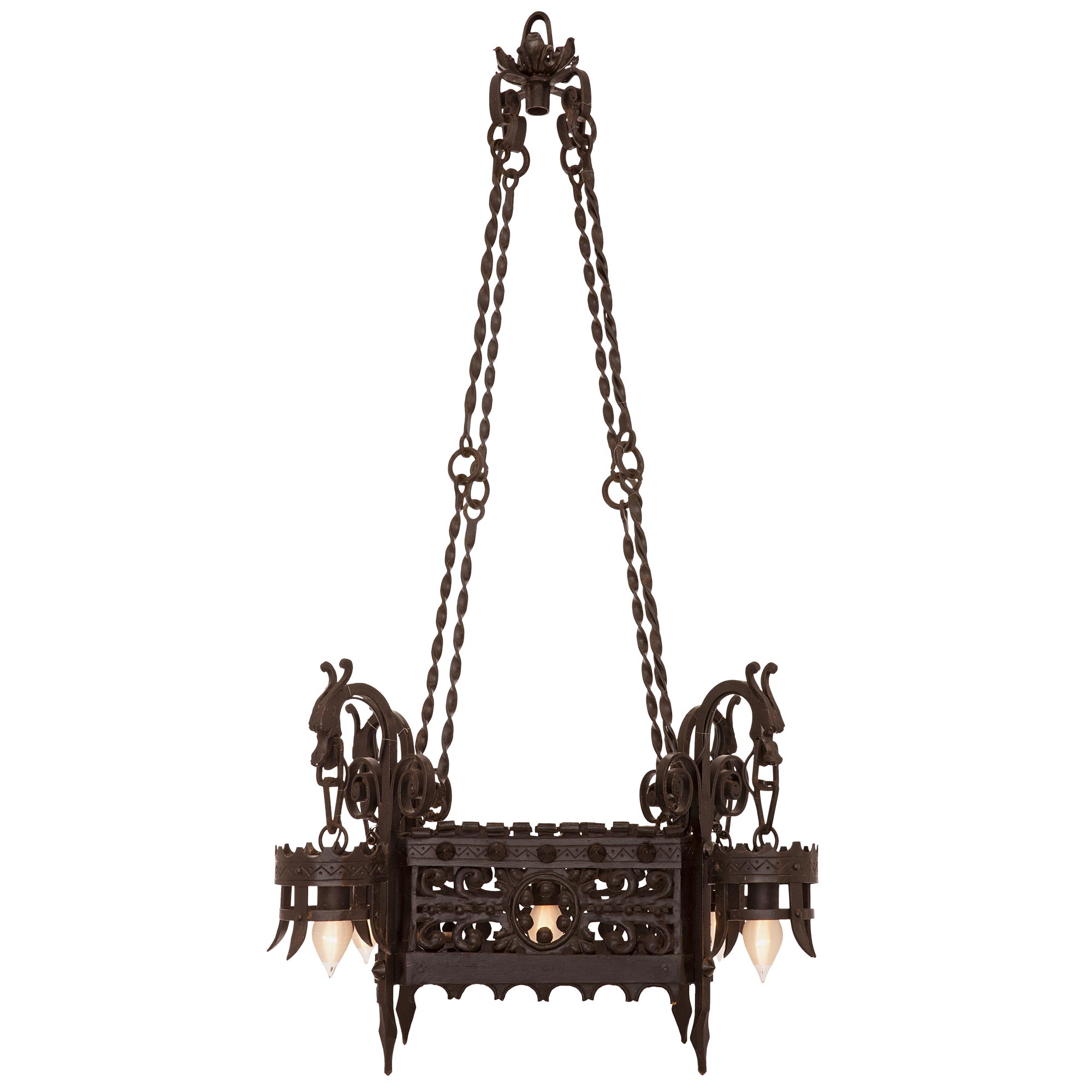 French, 19th Century, Renaissance St. Wrought Iron Chandelier For Sale