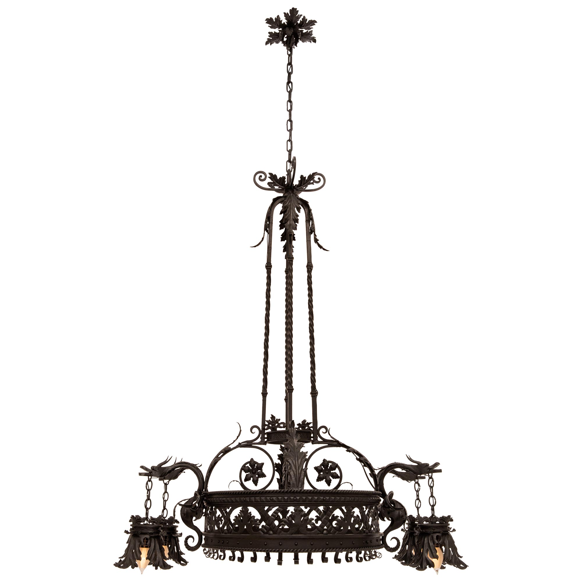 Lustre français de la Renaissance du 19ème siècle en fer forgé