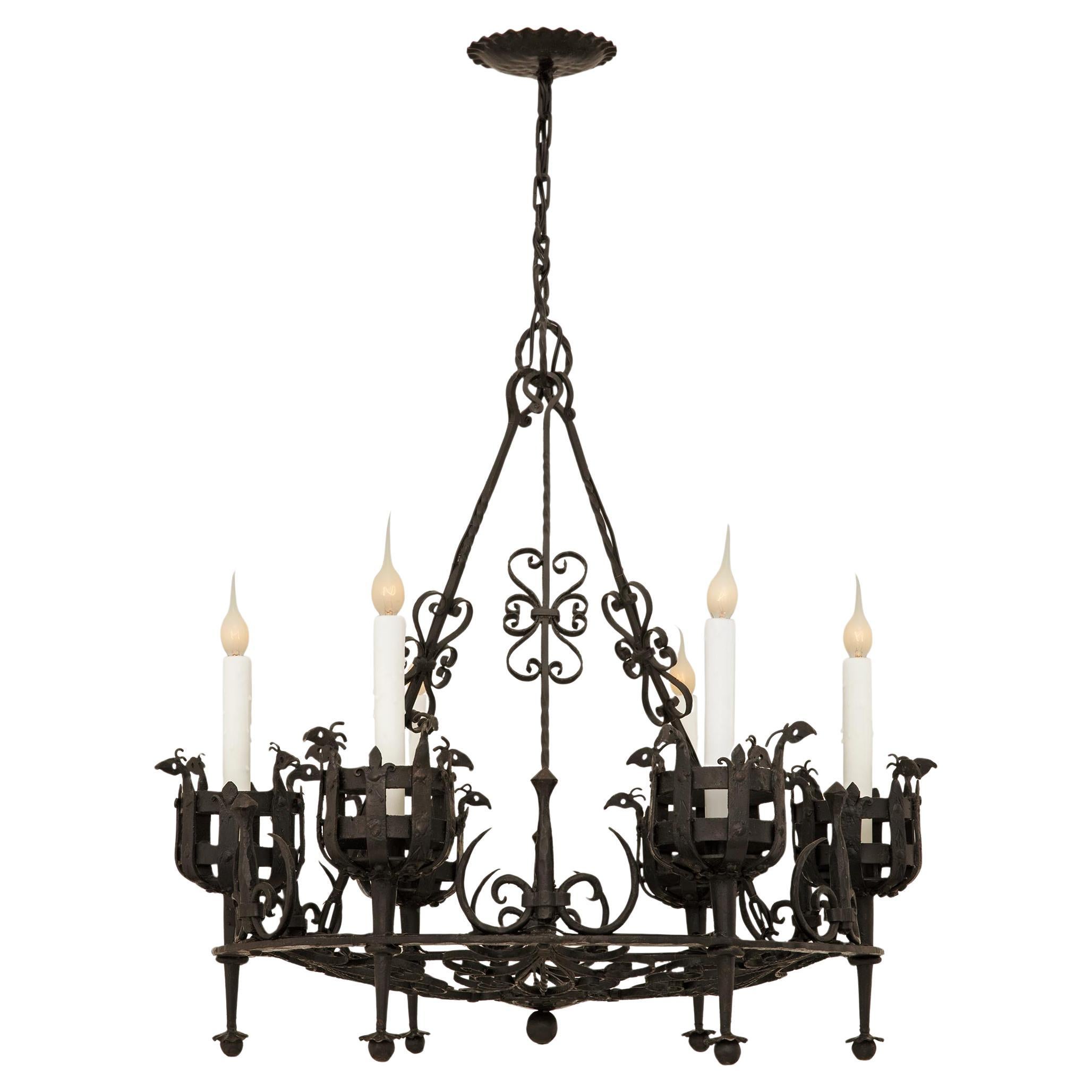French 19th century Renaissance st. Wrought Iron chandelier