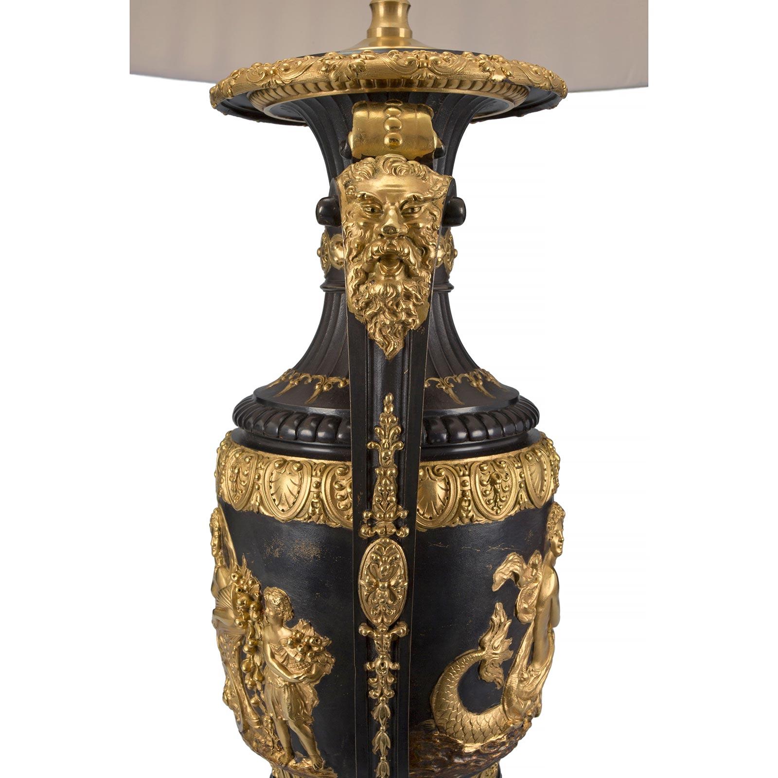 French 19th Century Renaissance Style Bronze, Ormolu and Marble Lamps In Good Condition For Sale In West Palm Beach, FL